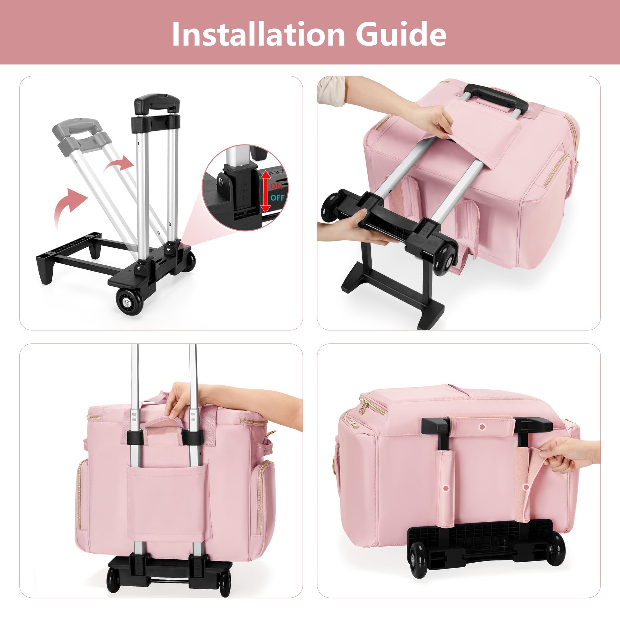 Rolling Teacher Bag with Wheels - Detachable Trolley Tote for 15.6