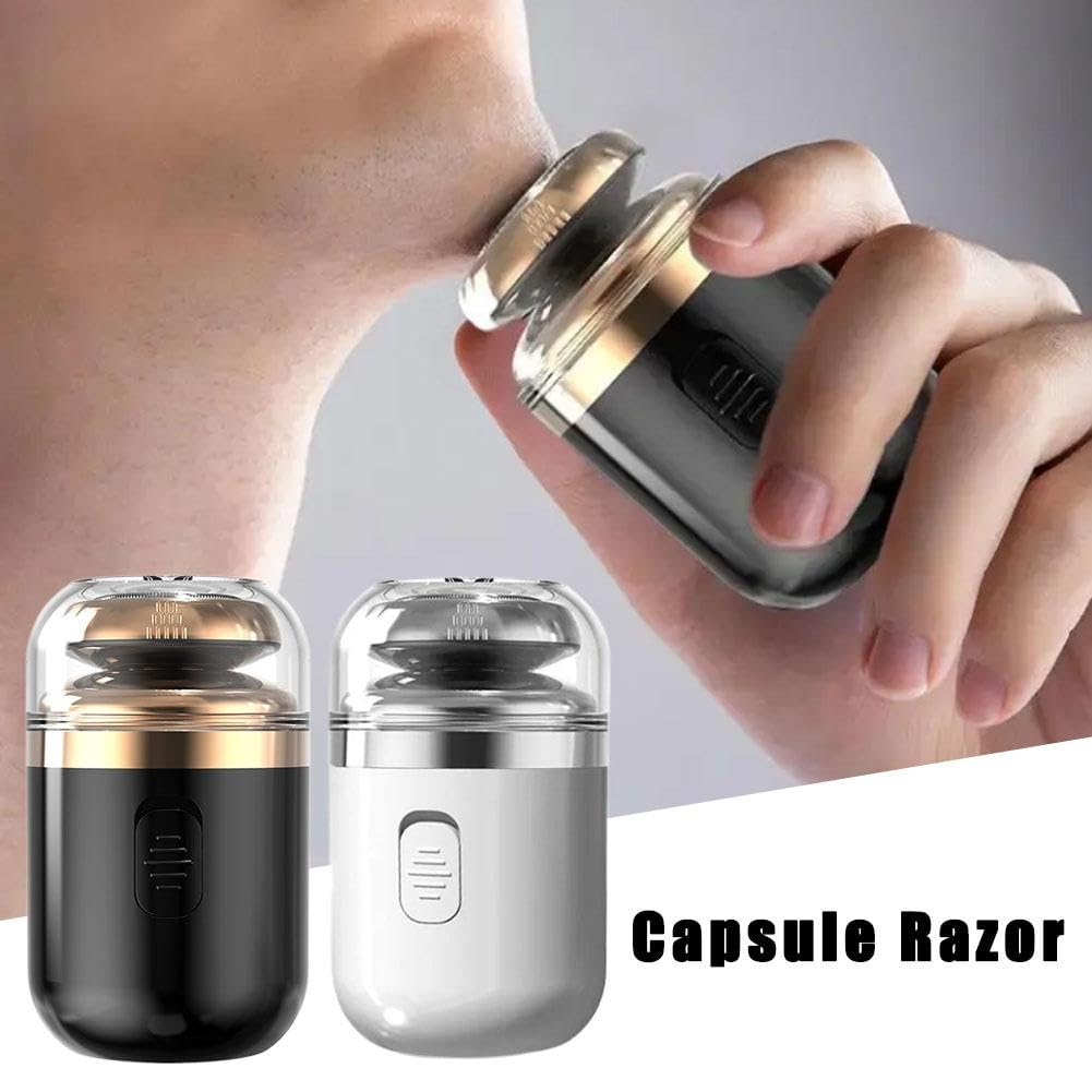 Portable Electric Shaver for Men - 2 in 1 Mini Capsule Razor with Nose Hair Trimmer, USB Rechargeable Travel Shaver for Face & Body Grooming - Perfect for Travel, Gym & Daily Use (Black)
