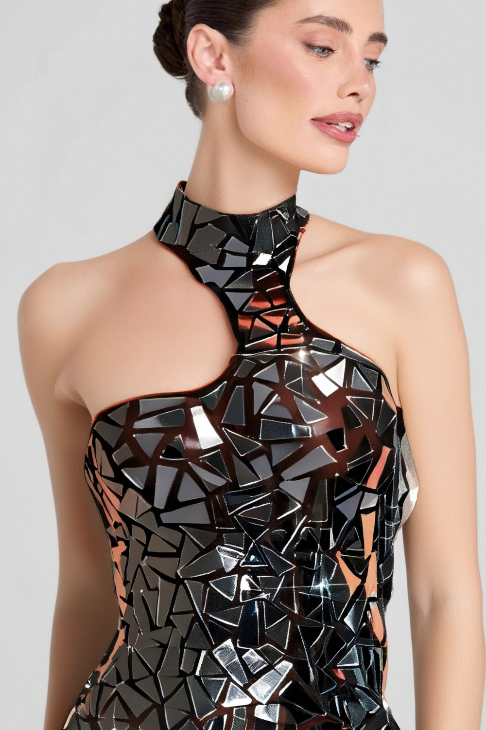Black Acrylic Embellished Mini Dress - Perfect for Evening Parties & Night Out