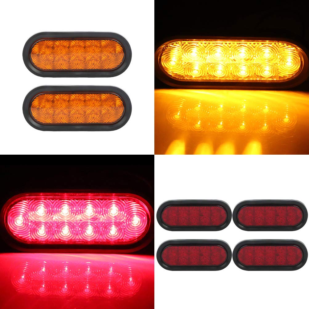 SCITOO Universal 12V LED Side Marker Lights - 4 Red & 2 Amber Lights for Boats, Trucks, Trailers & Pickups - 21 LED Stop/Turn Signal Tail Lamps - Waterproof & Durable for Marine, RV & Off-Road Use