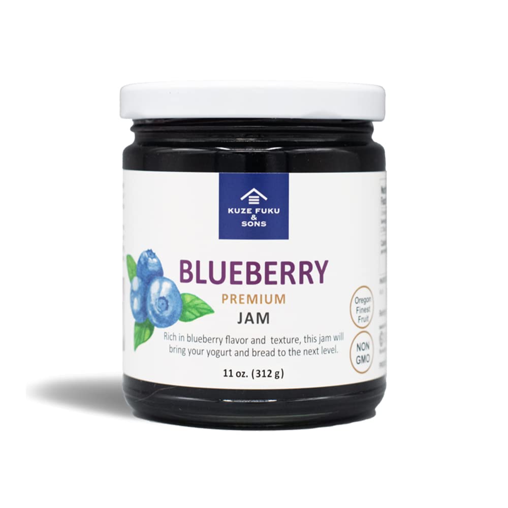 KUZE FUKU & SONS All Natural Blueberry Jam - Non-GMO Real Fruit Preserves, No Artificial Flavors or Additives, 11 Oz (311.84g) - Perfect for Breakfast Toast, Yogurt Topping & Baking Recipes