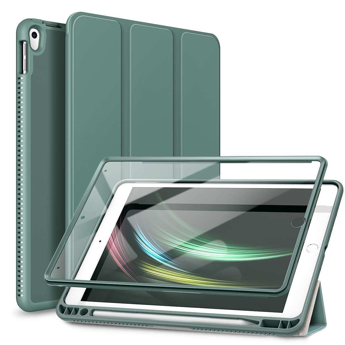 SURITCH Protective Case for iPad Air 3 (2019) & iPad Pro 10.5 (2017) - Built-in Screen Protector, Pencil Holder, Auto Wake/Sleep, Full Body Trifold Stand Cover - Green | Perfect for Work, School & Travel