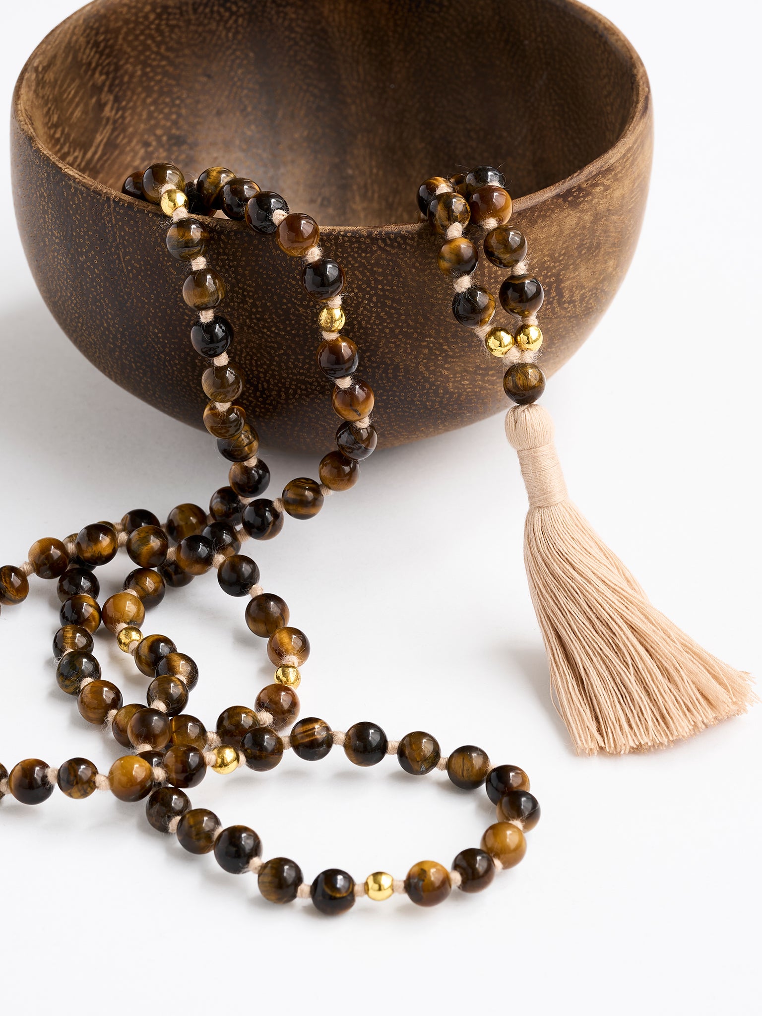 Tiger's Eye Mala Bead Necklace - 108 Prayer Beads for Meditation, Yoga & Spiritual Healing | Handmade Buddhist Jewelry for Mindfulness & Stress Relief