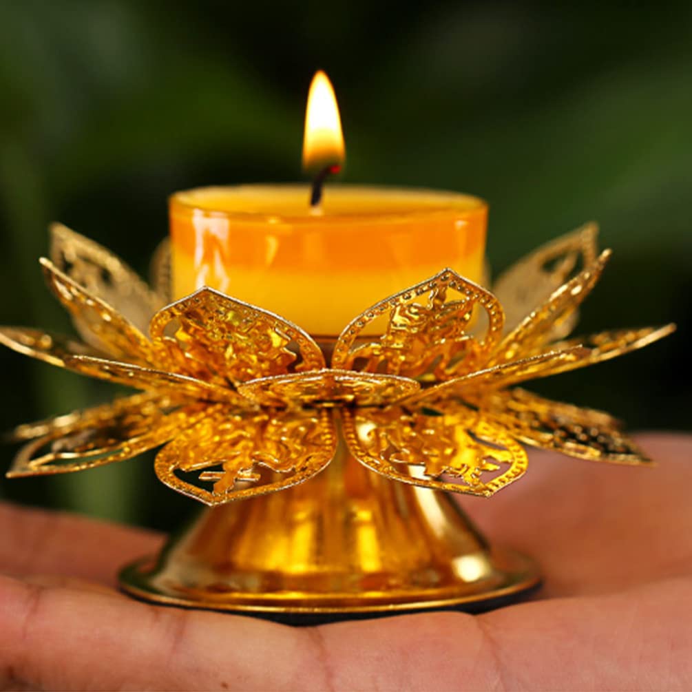 Premium Metal Ghee Lamp Holder - Lotus Shaped Buddhist Candlestick for Religious Ceremonies, Home Altar Decor & Meditation Spaces - Elegant Desktop Candle Holder for Puja, Yoga & Spiritual Practices