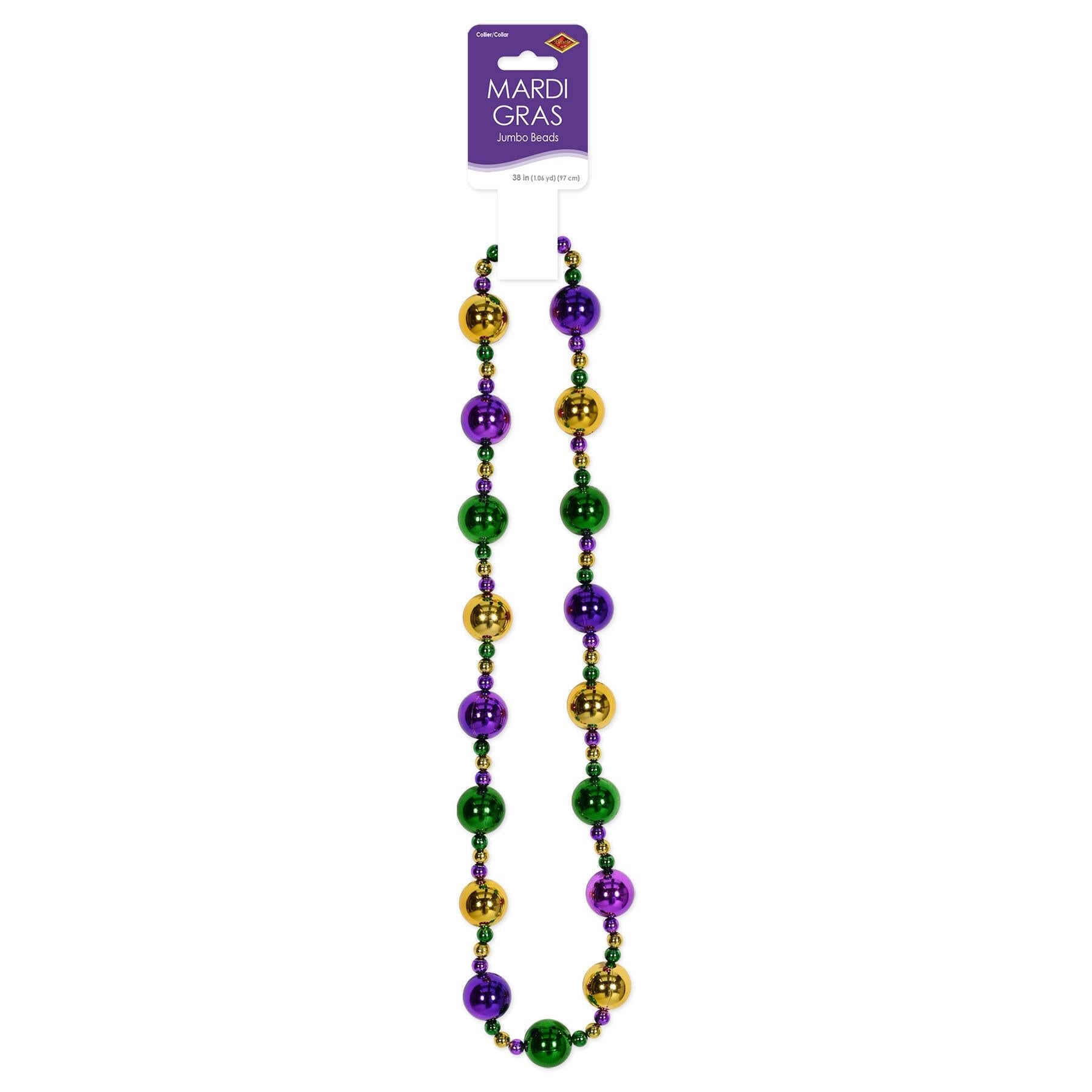 12 Pack Beistle Jumbo Mardi Gras Bead Necklaces - Bulk Party Favors for Carnival, Parades, Costume Parties & Festive Celebrations