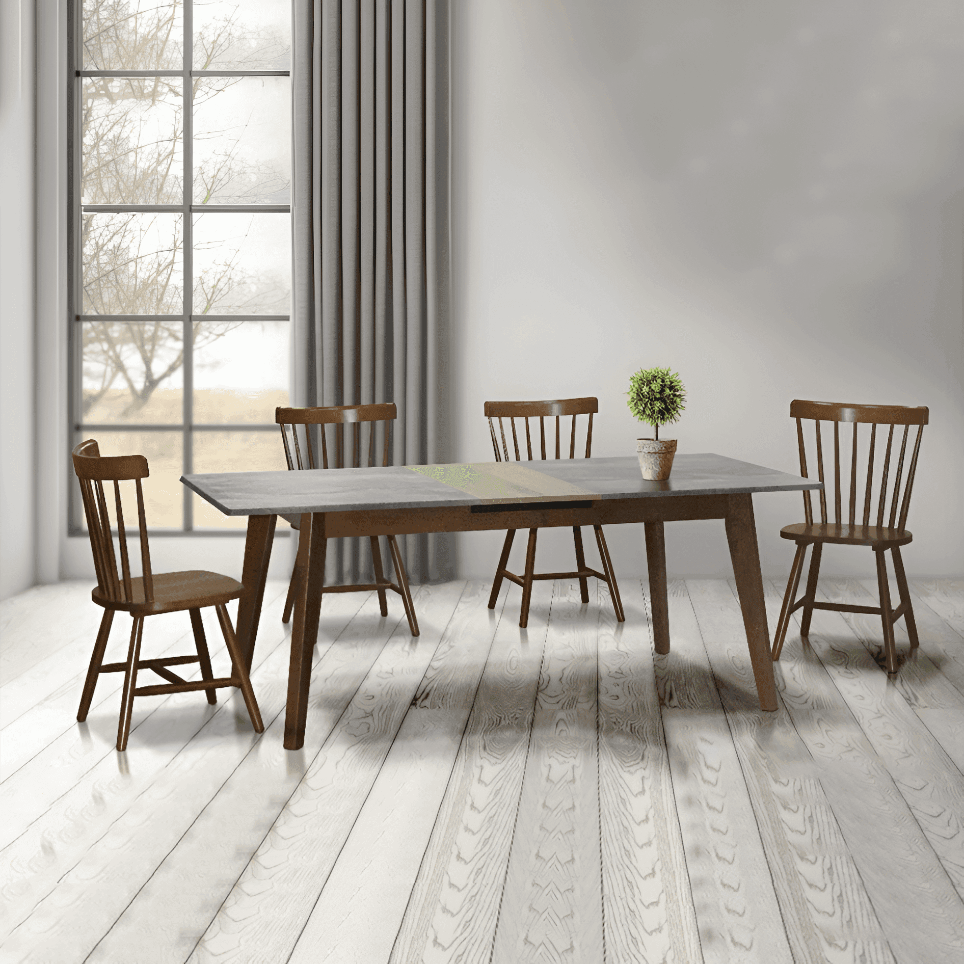 Margot Extendable Wooden Dining Table Set (1+4) - Expandable Kitchen Table with 4 Chairs for Small Space Dining Room, Perfect for Family Meals & Dinner Parties