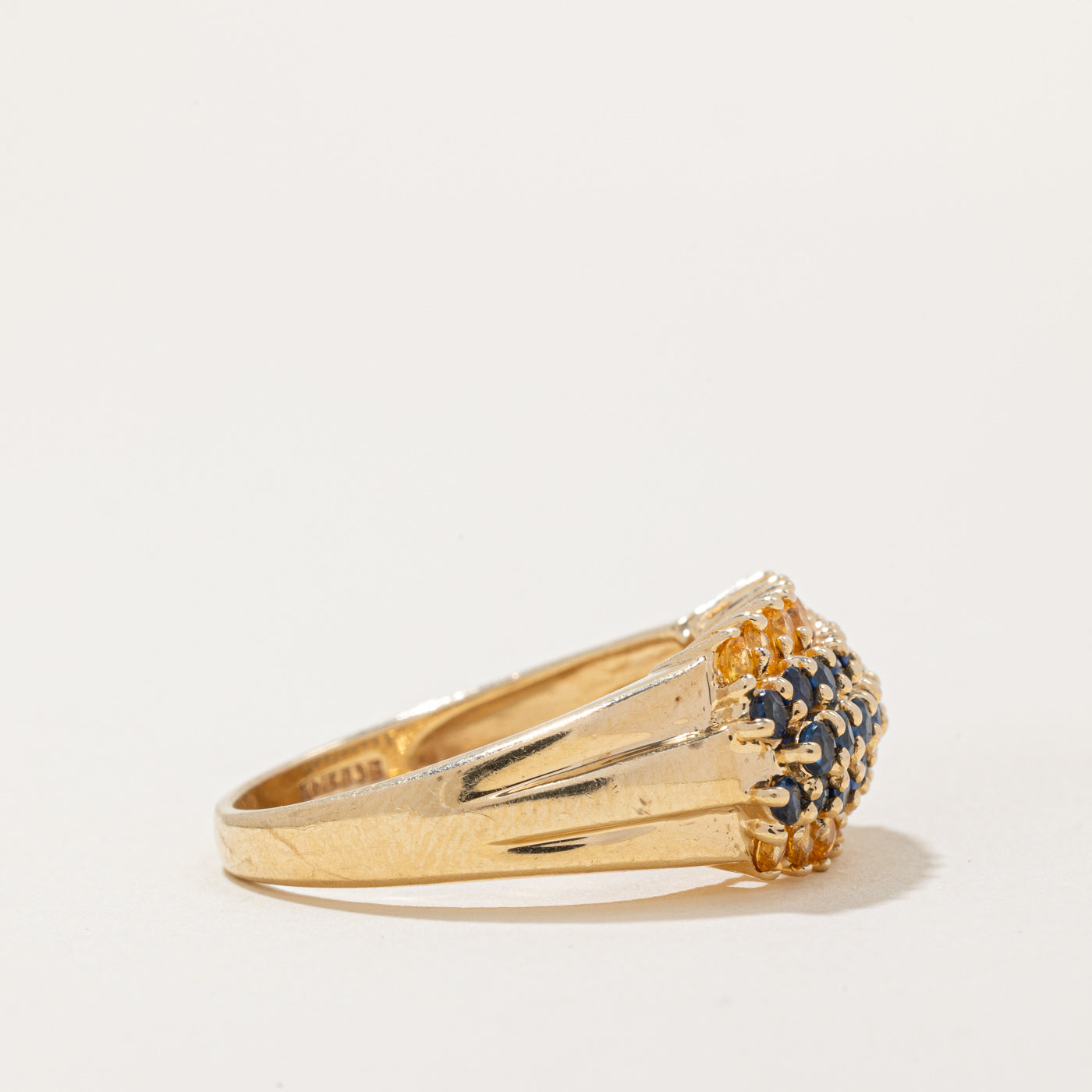 Exquisite 1.10ctw Five Row Yellow & Blue Sapphire Cocktail Ring - Size 9.25 | Elegant Statement Jewelry for Evening Parties, Weddings & Special Occasions