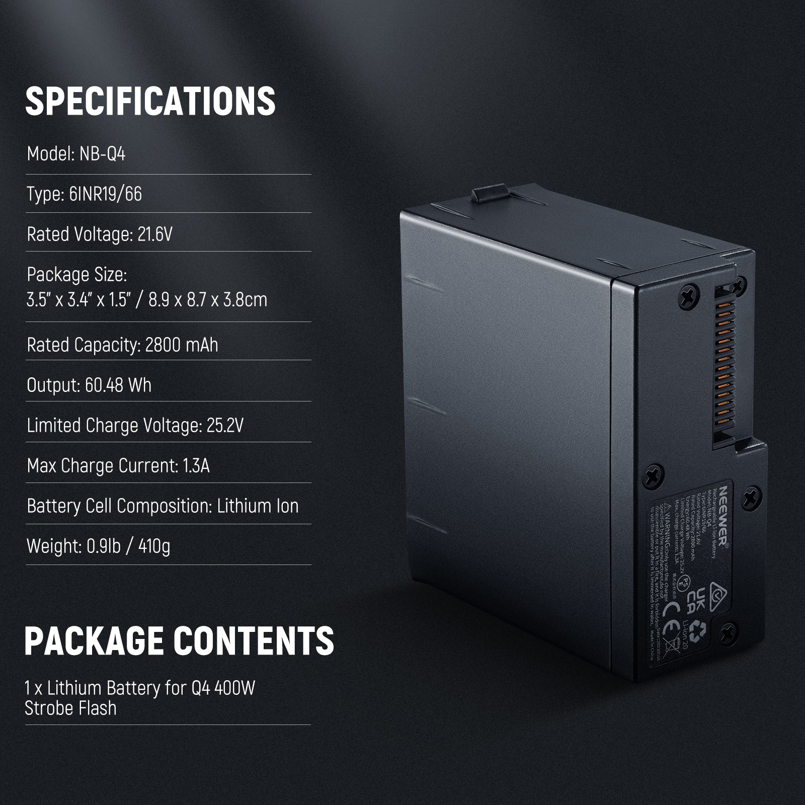 NEEWER NB-Q4 Battery Pack for DSLR Cameras - Rechargeable Li-ion Power Supply for Photography & Video Shooting - Perfect for Outdoor, Studio, and Travel Use