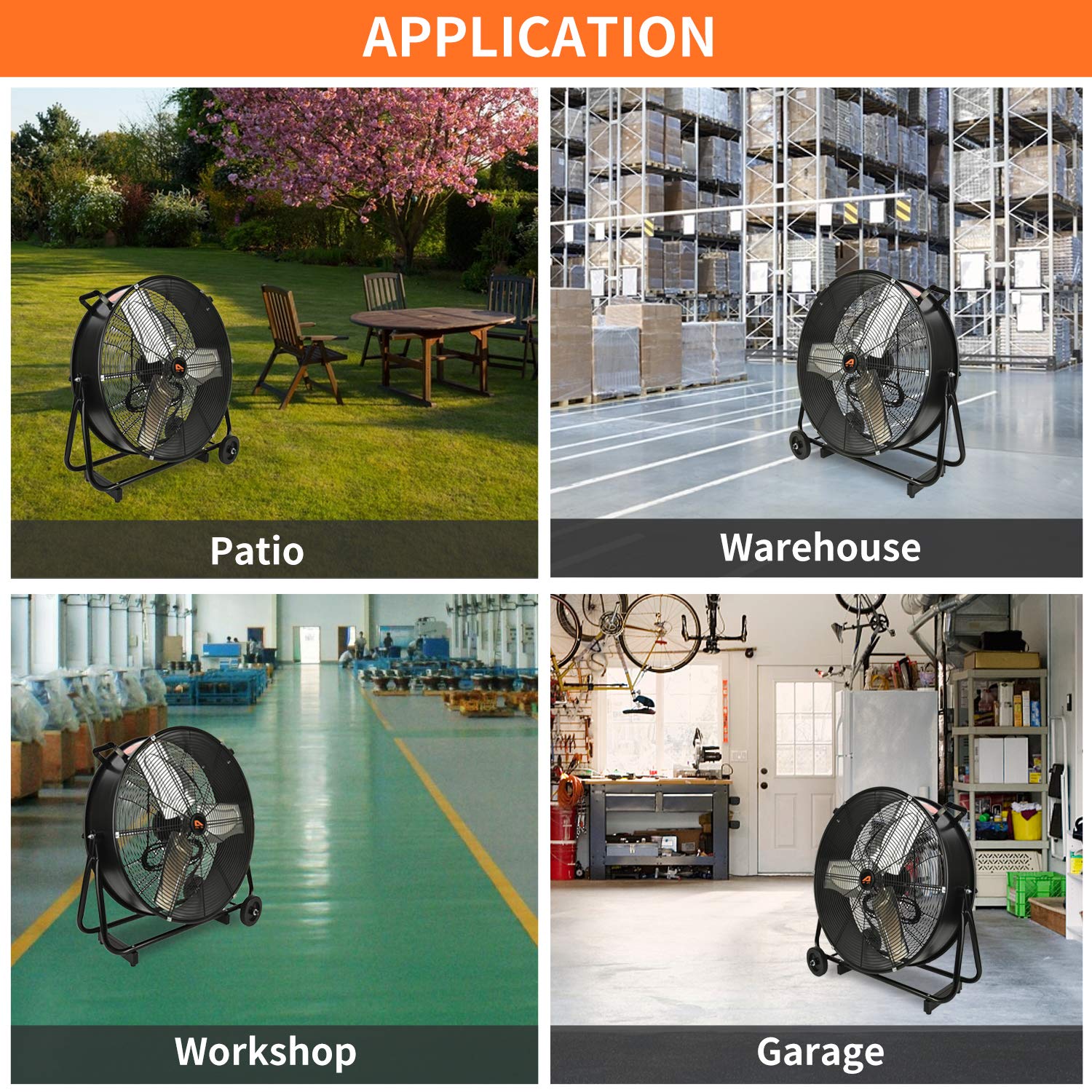 PONO 24 Inch High Velocity Industrial Drum Fan - 7500 CFM Heavy Duty 2-Speed Air Circulator | Metal Blower for Commercial, Residential & Greenhouse Use | Perfect for Warehouses, Workshops & Large Spaces