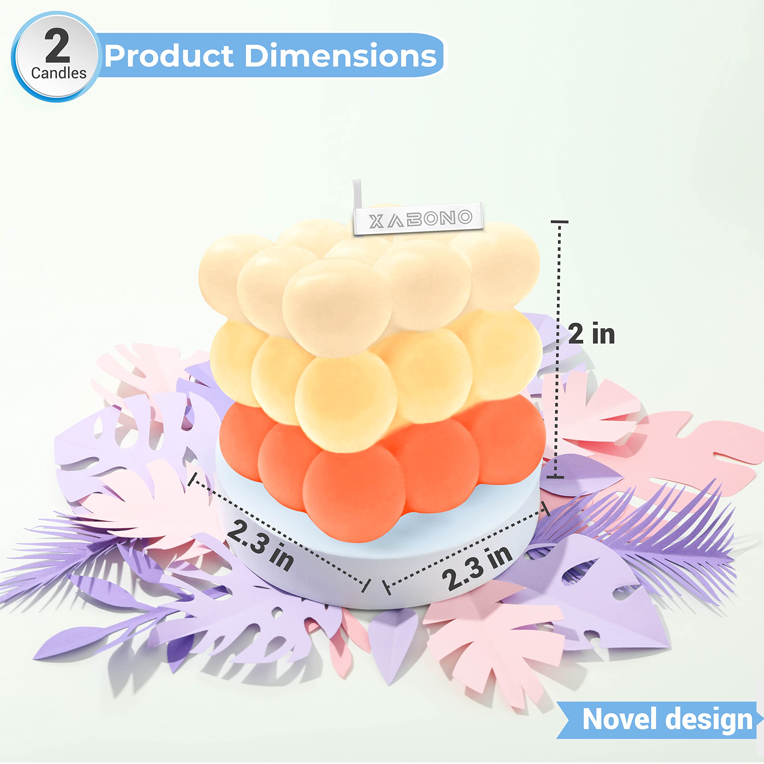 2 Pack Handmade Gradient Light Orange Bubble Soy Candles - Aesthetic Cube Candles for Home Decor, Bedroom, Bathroom & Relaxation | Perfect for Romantic Dinners, Spa Nights & Cozy Ambiance