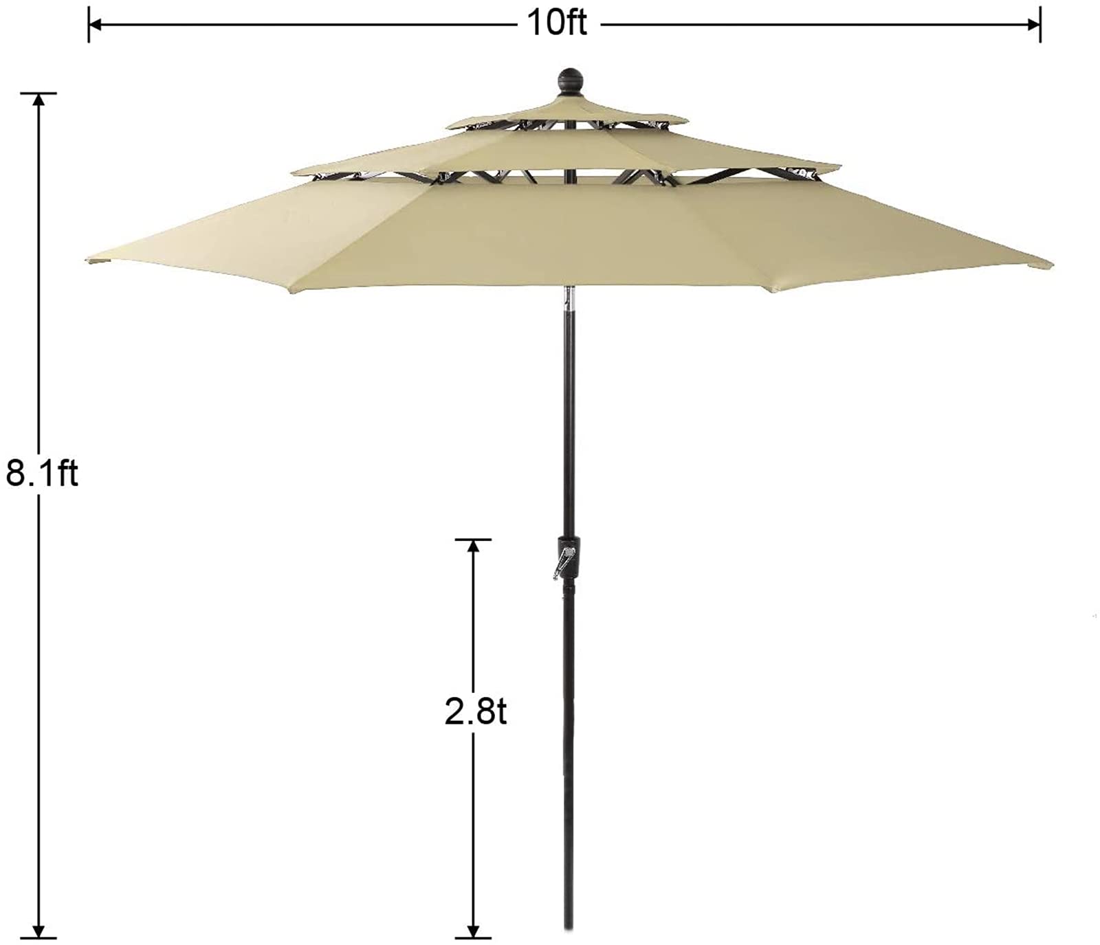MFSTUDIO 6-Piece Outdoor Patio Dining Set with 4 Steel Slat Chairs, 1 Round Table & 10ft Auto-Tilt Umbrella (Beige) - Perfect for Backyard BBQs, Garden Parties & Poolside Relaxation (Base Not Included)