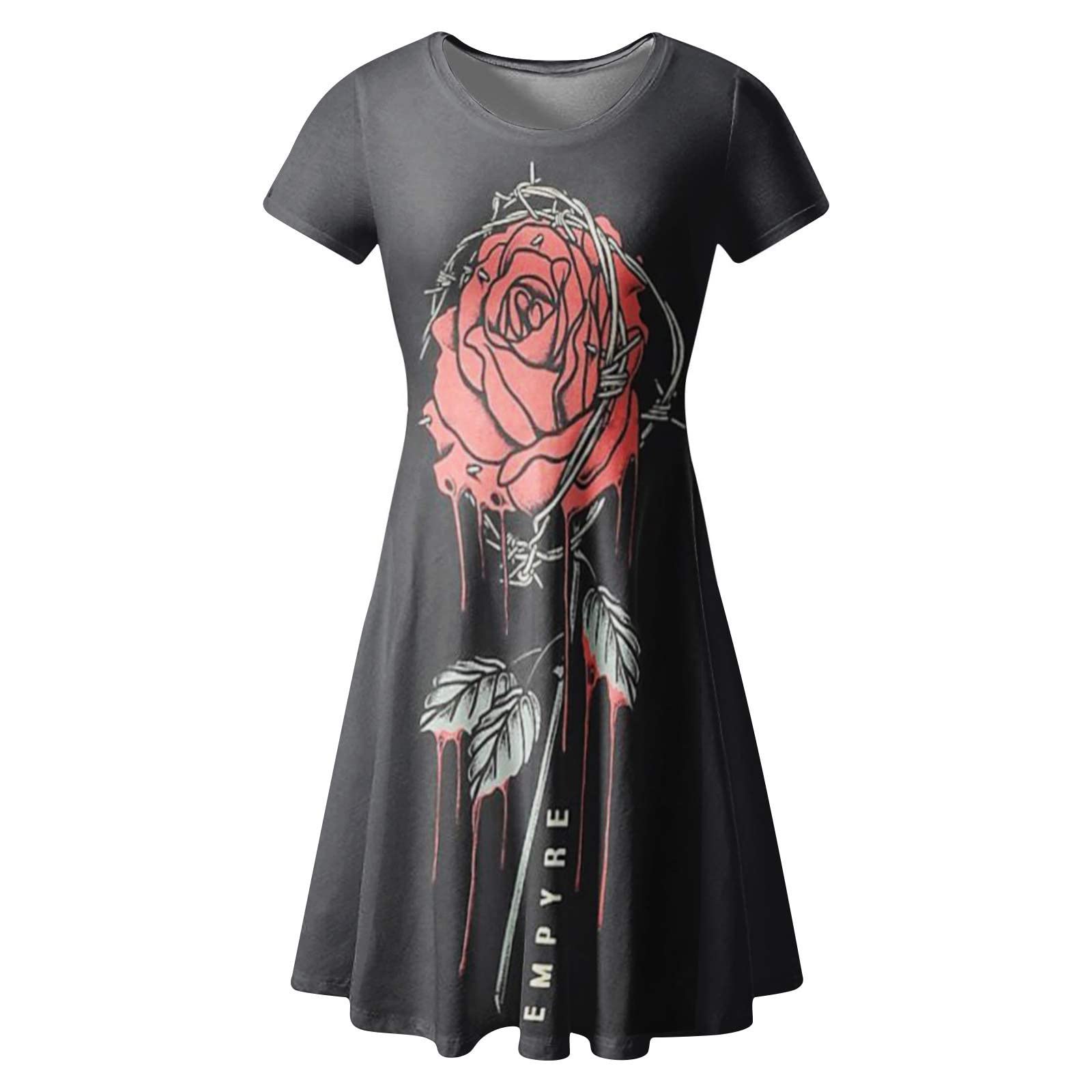 Sinzelimin Women's Halloween Print Shirt Dress - Loose Casual Tunic Top Mini Sundress with Crewneck for Beach Party, Summer Outing & Holiday Pullover Dress