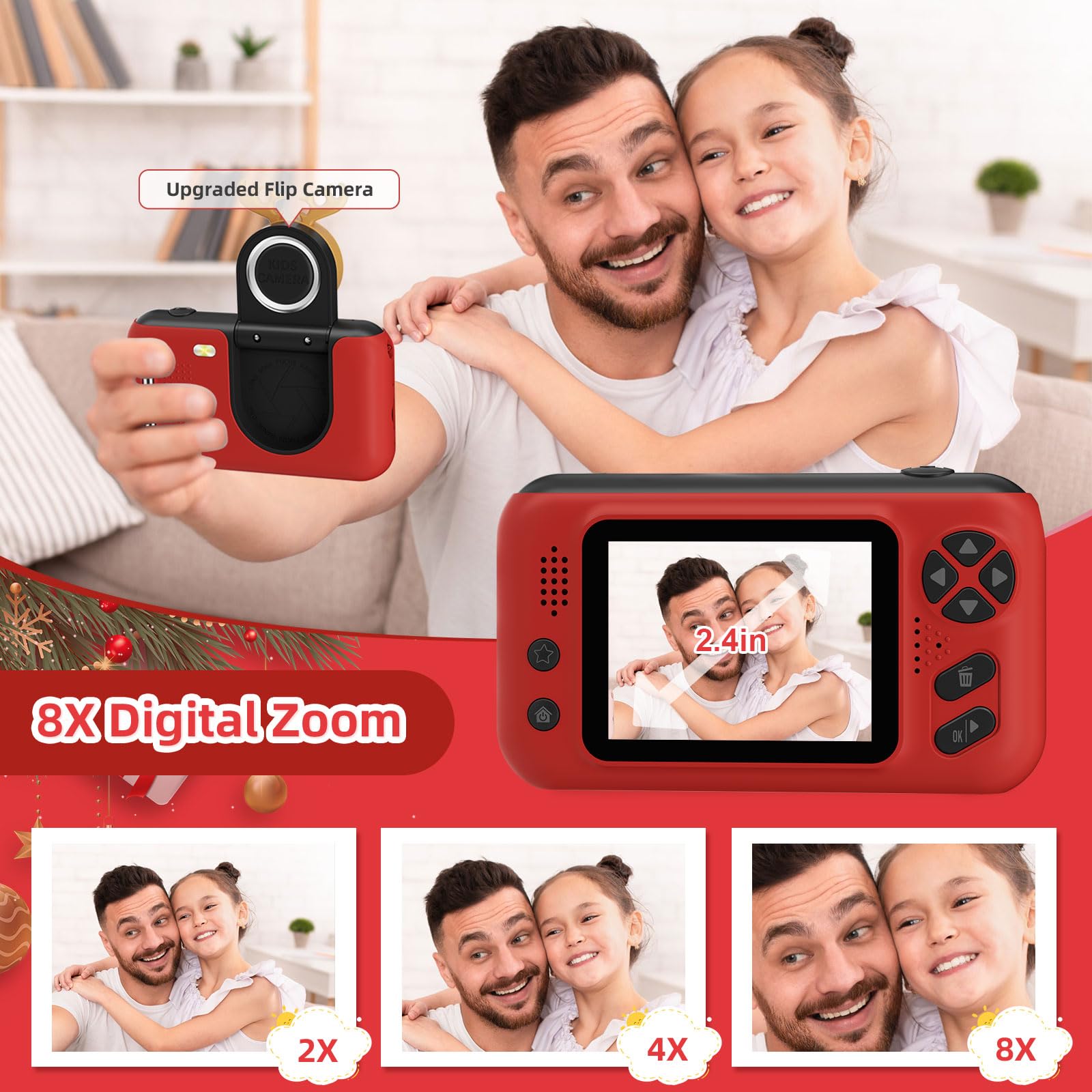 48MP Kids Digital Camera with Dual Lens - 1080P HD Video Camera for Boys & Girls Ages 3-10 | Includes 32GB Memory Card | Perfect Christmas & Birthday Gift for Toddlers (Red) - Capture Family Moments, Outdoor Adventures & School Activities