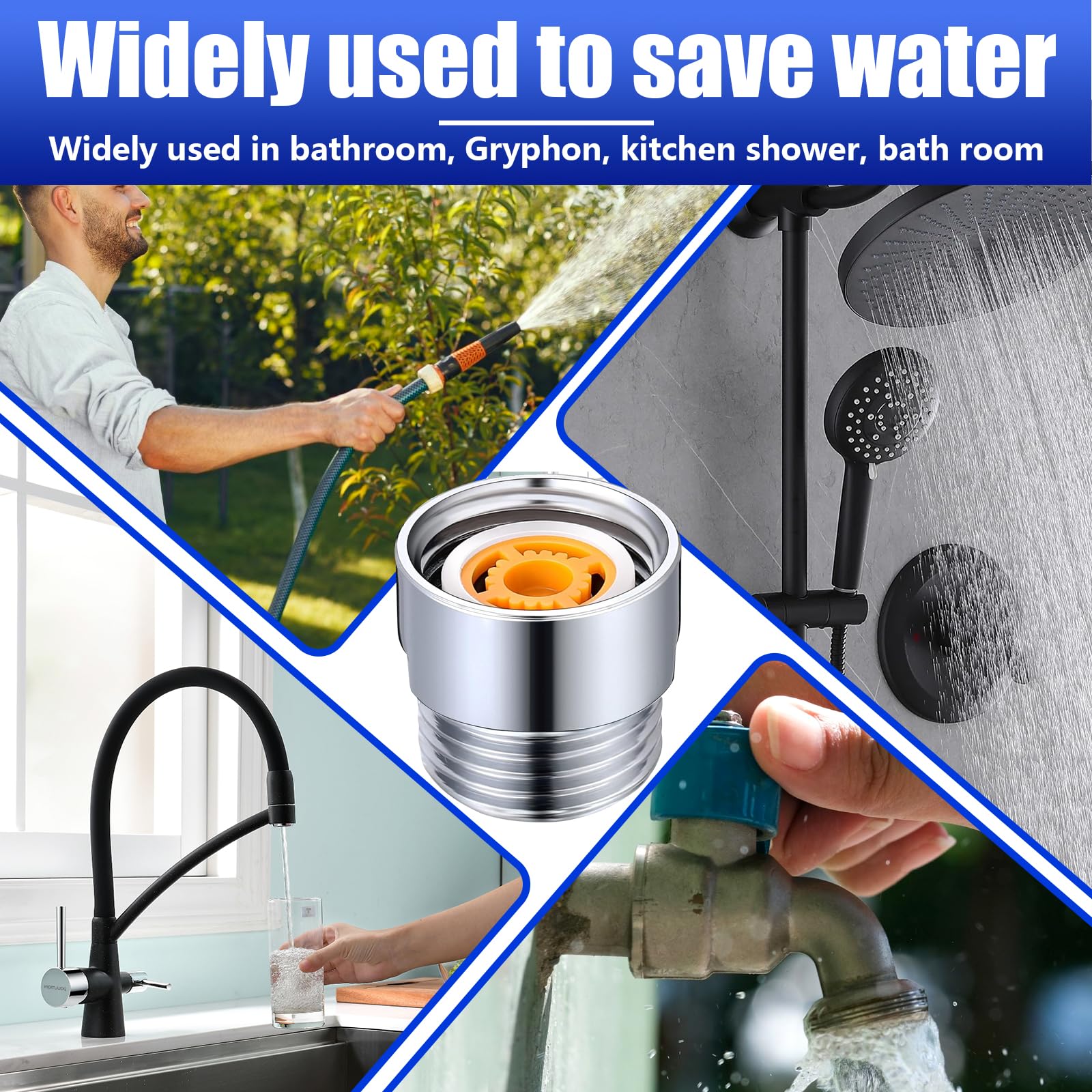 7 Pcs Shower Flow Reducer Limiter Set - Adjustable Water Flow Restrictor (1.2-2.5 GPM) for Shower Head, Hotel & Bathroom Water Conservation - Perfect for Eco-Friendly Homes, RV Showers & Water-Saving Solutions