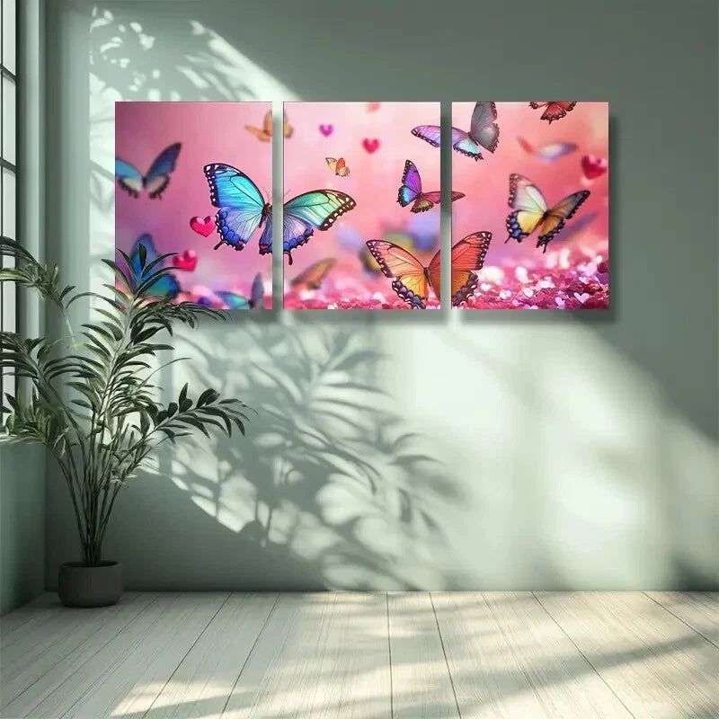 3-Piece Splendid Butterfly Metal Art Prints - Ready to Hang Wall Decor for Living Room, Bedroom & Office - Vibrant Butterfly Paintings on Durable Metal Panels