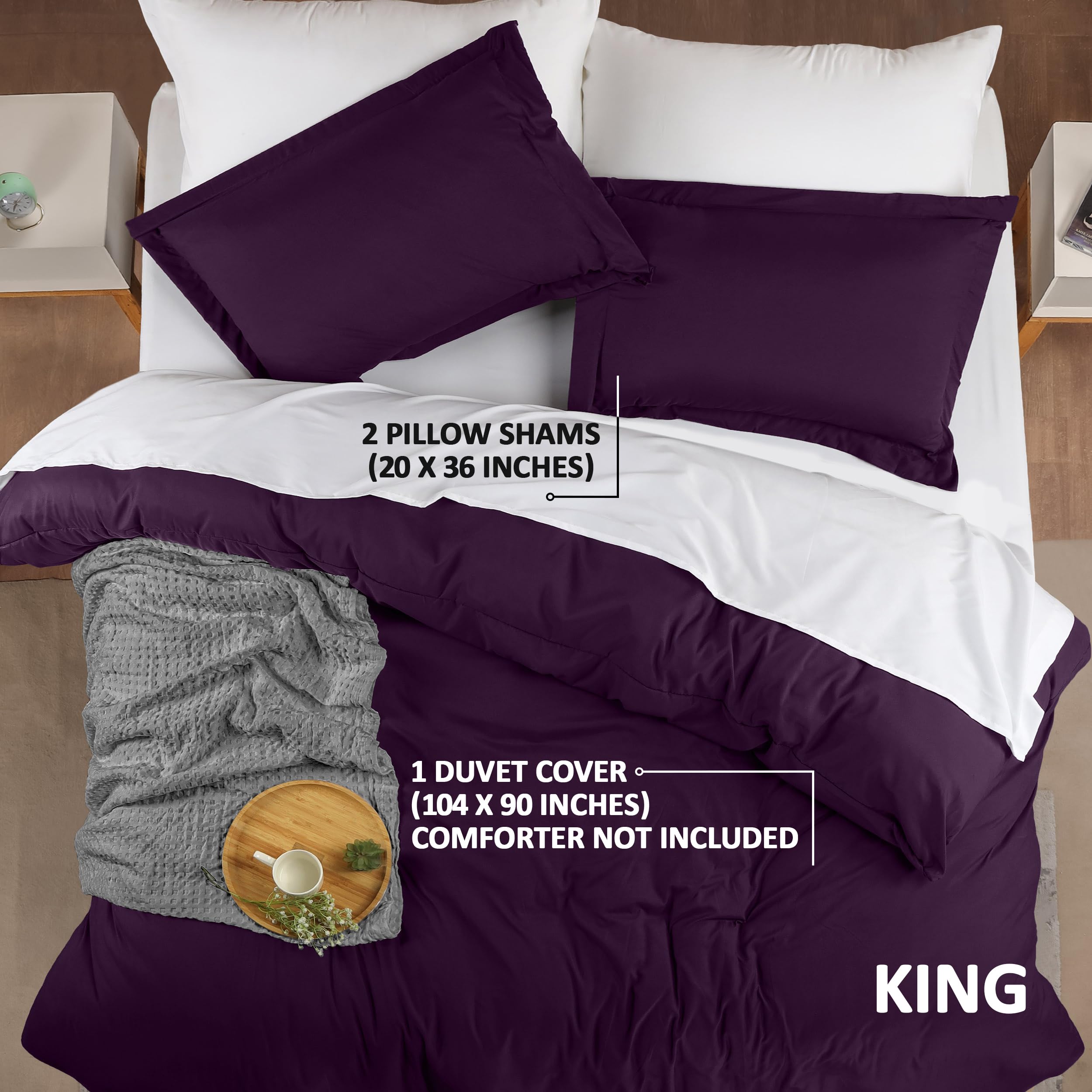 Utopia Bedding King Size Duvet Cover Set - 1 Duvet Cover & 2 Pillow Shams (3-Piece) | Soft Brushed Microfiber with Zipper Closure | 104x90 Inches | Purple | Perfect for Master Bedroom, Guest Room & Luxury Hotel Style Bedding