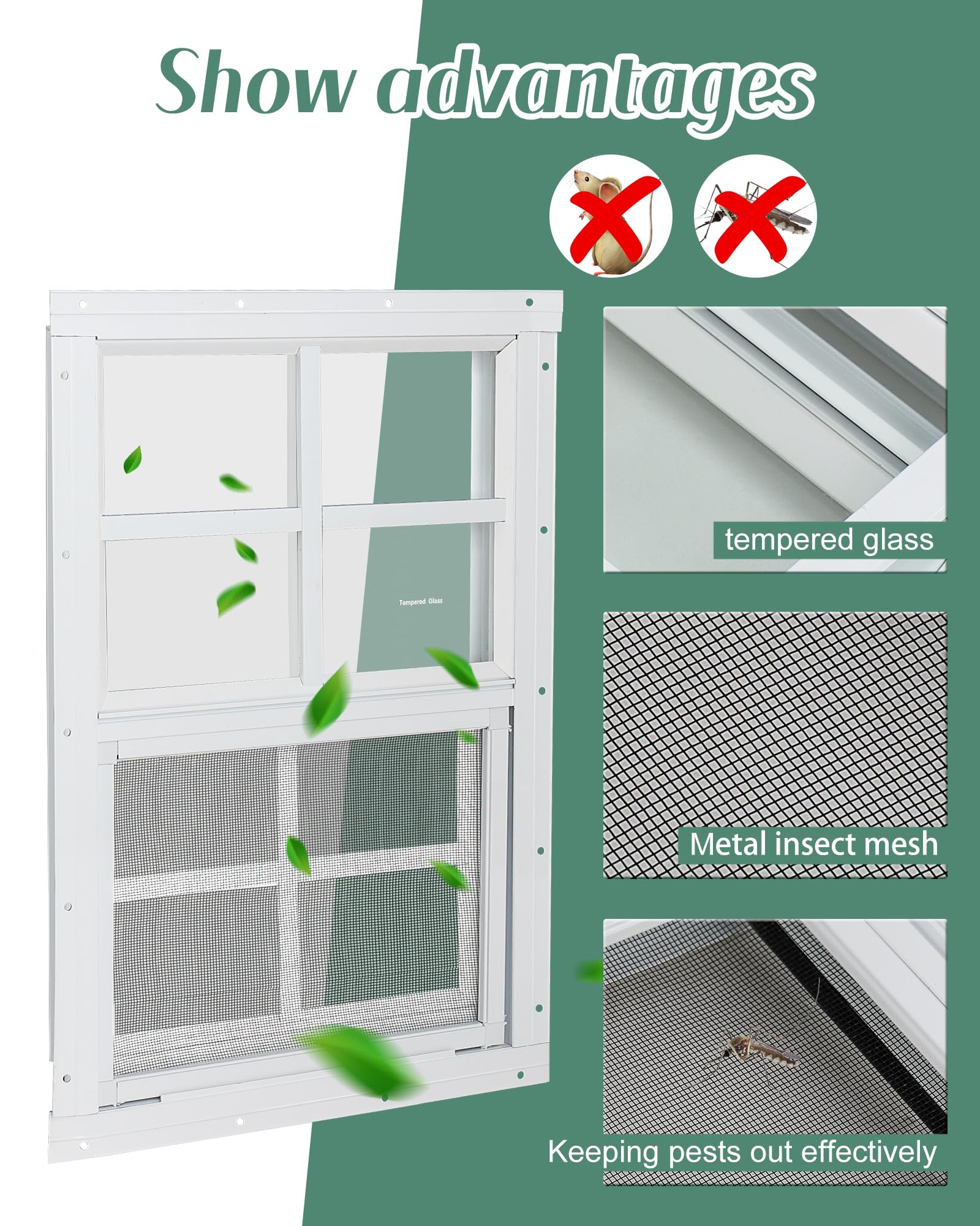 12x18 Inches Shed Window with Screen - 2 Pack Tempered Glass Small Windows for Outdoor Protection - Ideal for Sheds, Chicken Coops, Playhouses & DIY Projects - Weatherproof & Durable Design for Year-Round Use