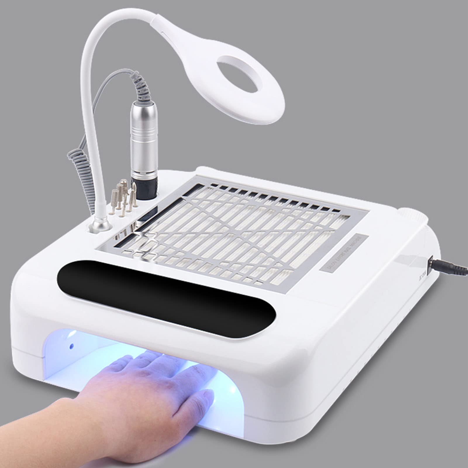 Professional 6-in-1 Nail Drill & Dust Collector Kit - 108W Electric Nail File Machine with LED Nail Lamp & Vacuum Cleaner for Acrylic Nails - Perfect for Salon, Home Manicure & Nail Art Enthusiasts