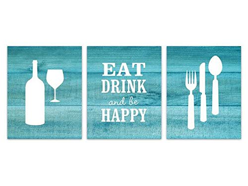 Rustic Aqua Kitchen Wall Art - 11x14 Canvas for Dining Room Decor