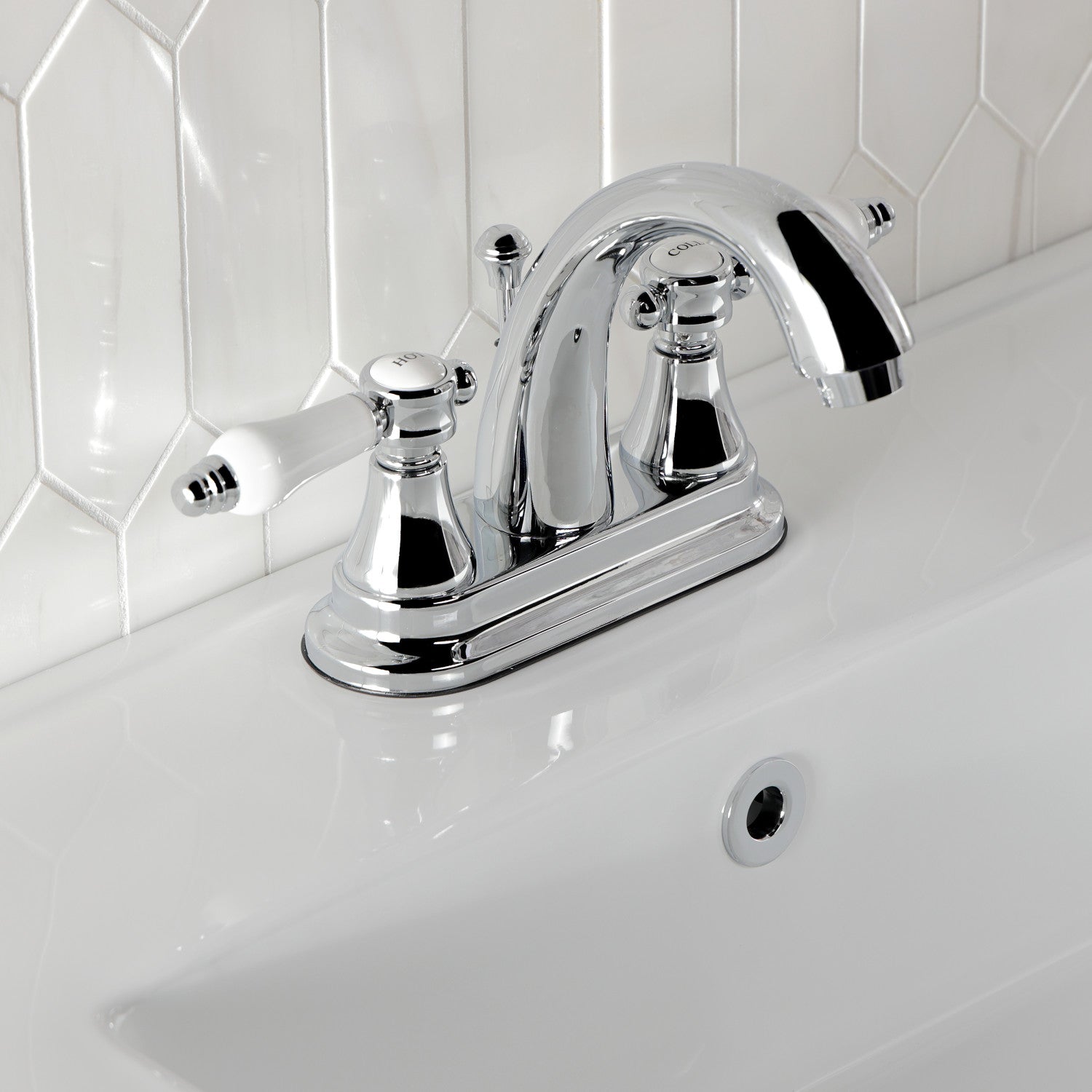 Bel Air KS7611BPL 4-Inch Centerset Bathroom Faucet - Double Handle Deck Mount with Brass Pop-Up Drain - Polished Chrome Finish - Ideal for Bathroom Sink Vanity and Powder Room Renovations