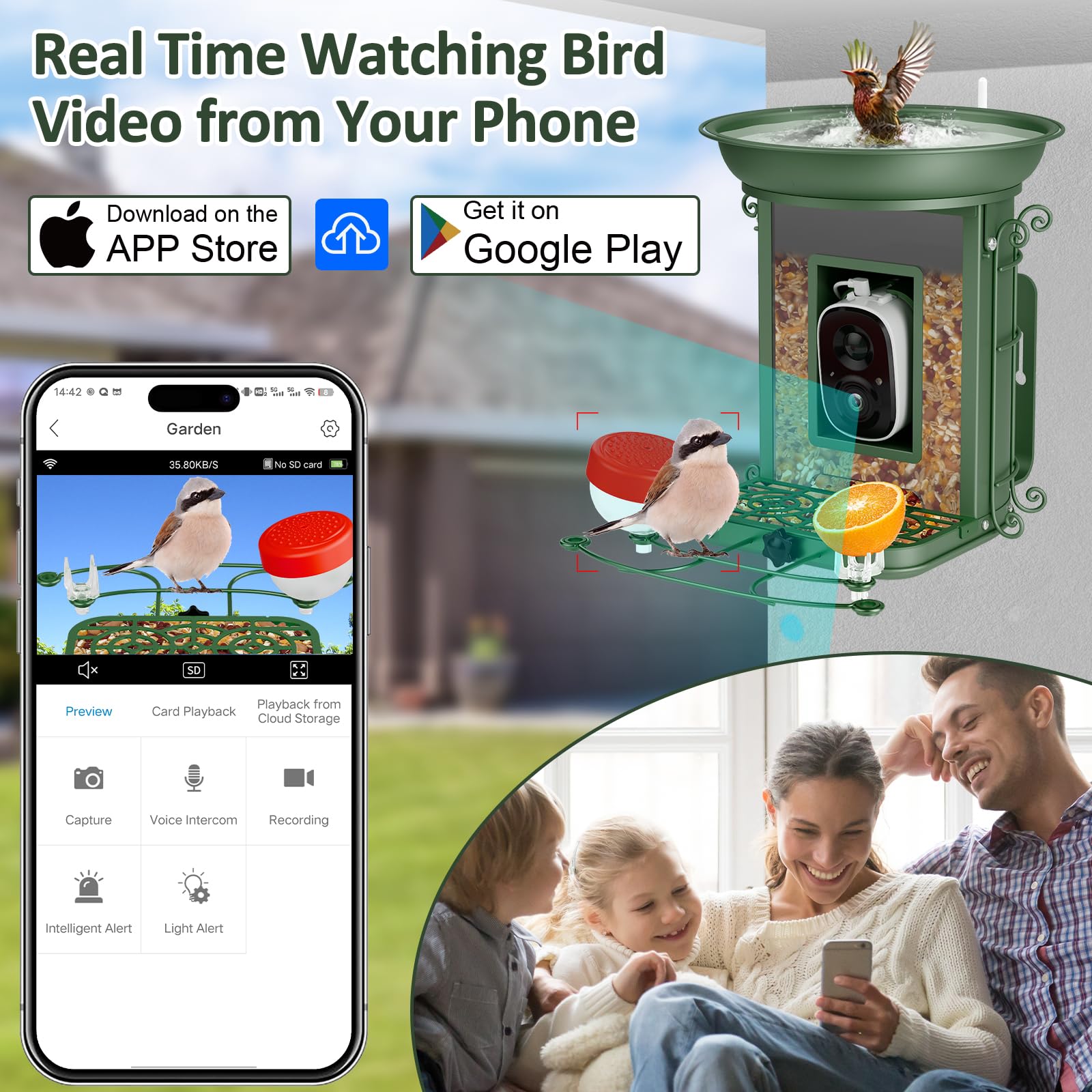 Smart Bird Feeder with 2K HD Camera - AI-Powered Bird Identification for 11,000+ Species | Live Video Streaming & Outdoor Wildlife Watching | Perfect Gift for Bird Lovers & Nature Enthusiasts (Use in Backyards, Gardens & Nature Exploration)