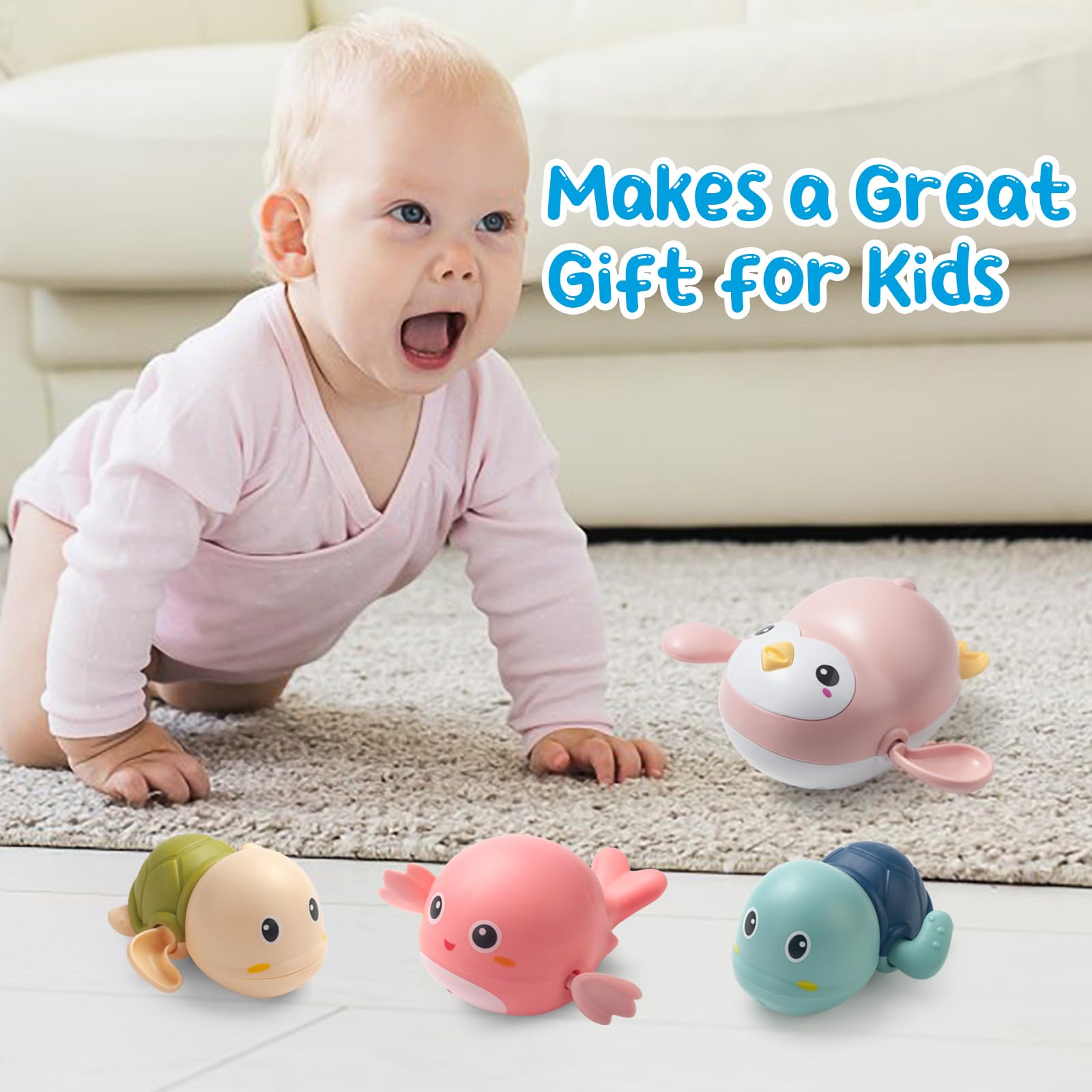 **Best Baby Bath Toys for Toddlers 1-3 Years - 4 Pack Floating Wind-Up Swimming Toys for Kids 1-5, Fun Bathroom & Pool Water Toys for Boys & Girls - Perfect Infant Gifts for 6-12 Months (Turtle Design) - Ideal for Bathtime, Showers & Pool Play**