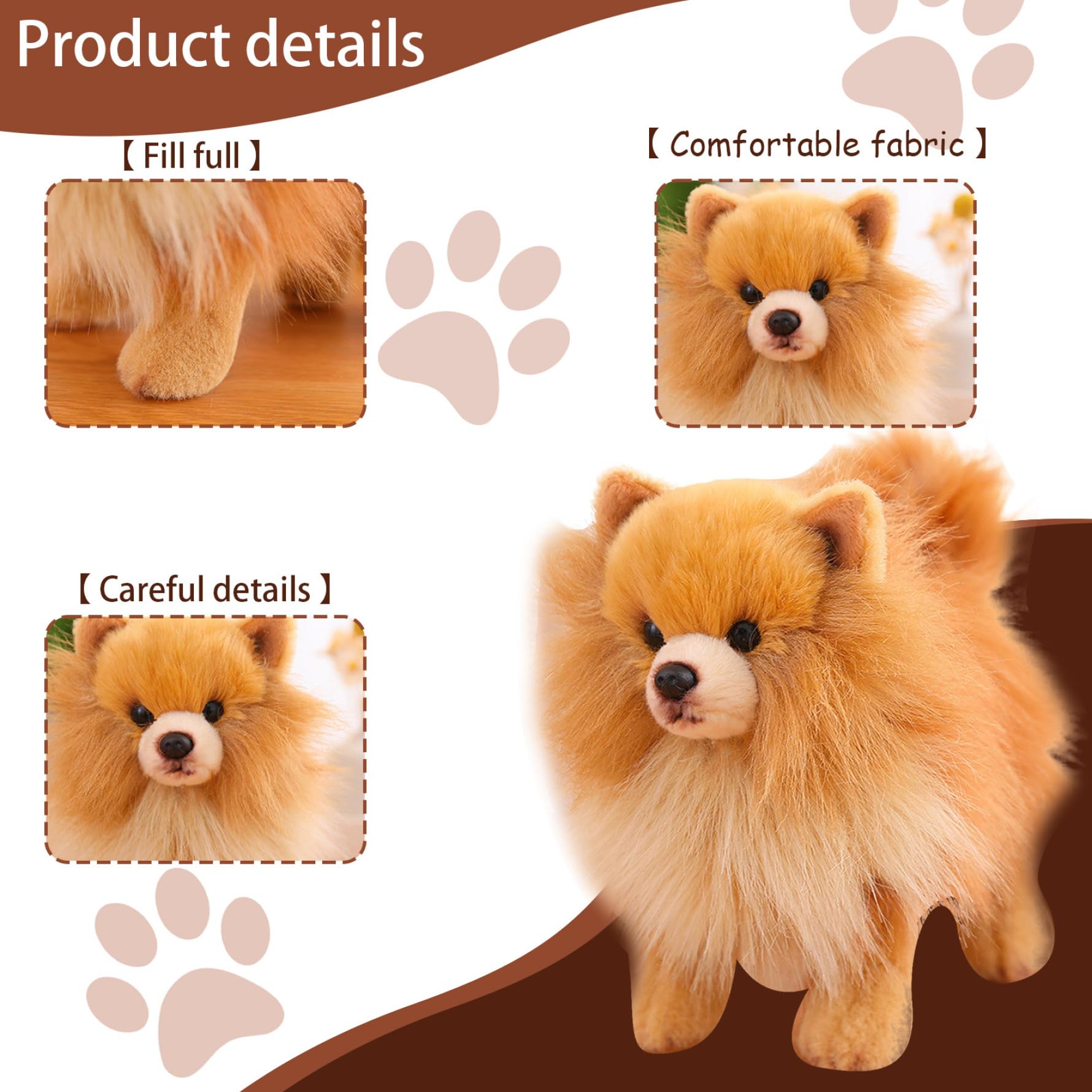 Realistic Pomeranian Plush Dog Toy - 10x9 Inch Cute Stuffed Animal, Soft Cotton Filled Simulation Puppy for Kids, Home Decor & Gift | Perfect for Cuddling, Nursery Decor & Pomeranian Lovers