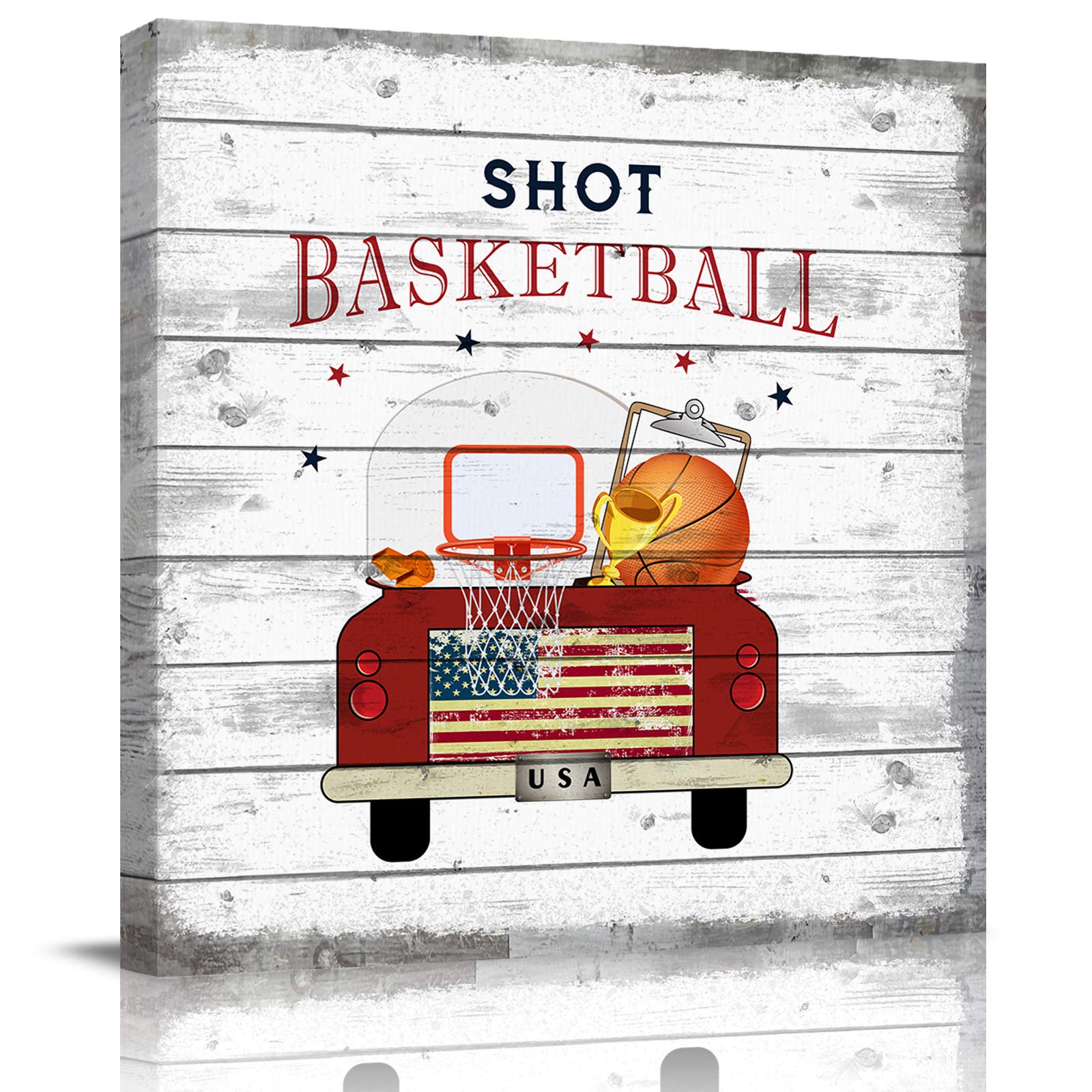 Vintage Red Truck Basketball Sports Canvas Art - 24x24 Inch Wall Decor for Living Room, Bedroom & Office - Perfect for Home, Sports Fan Gift & Rustic Interior Design