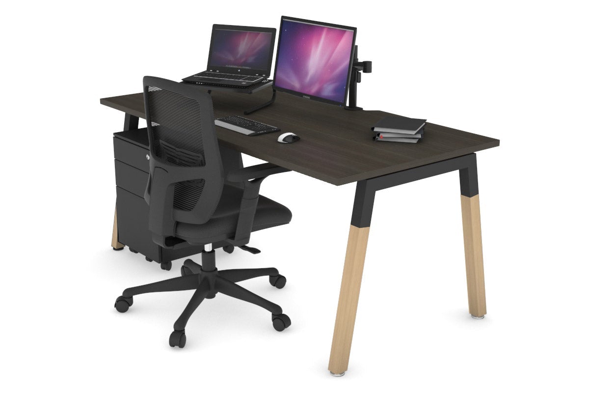 Solid Wood Quadro A Legs Office Desk with Cross Beam - 1400L x 800W, Cable Management Scallop - Perfect for Home Office, Study Room & Workspace Organization