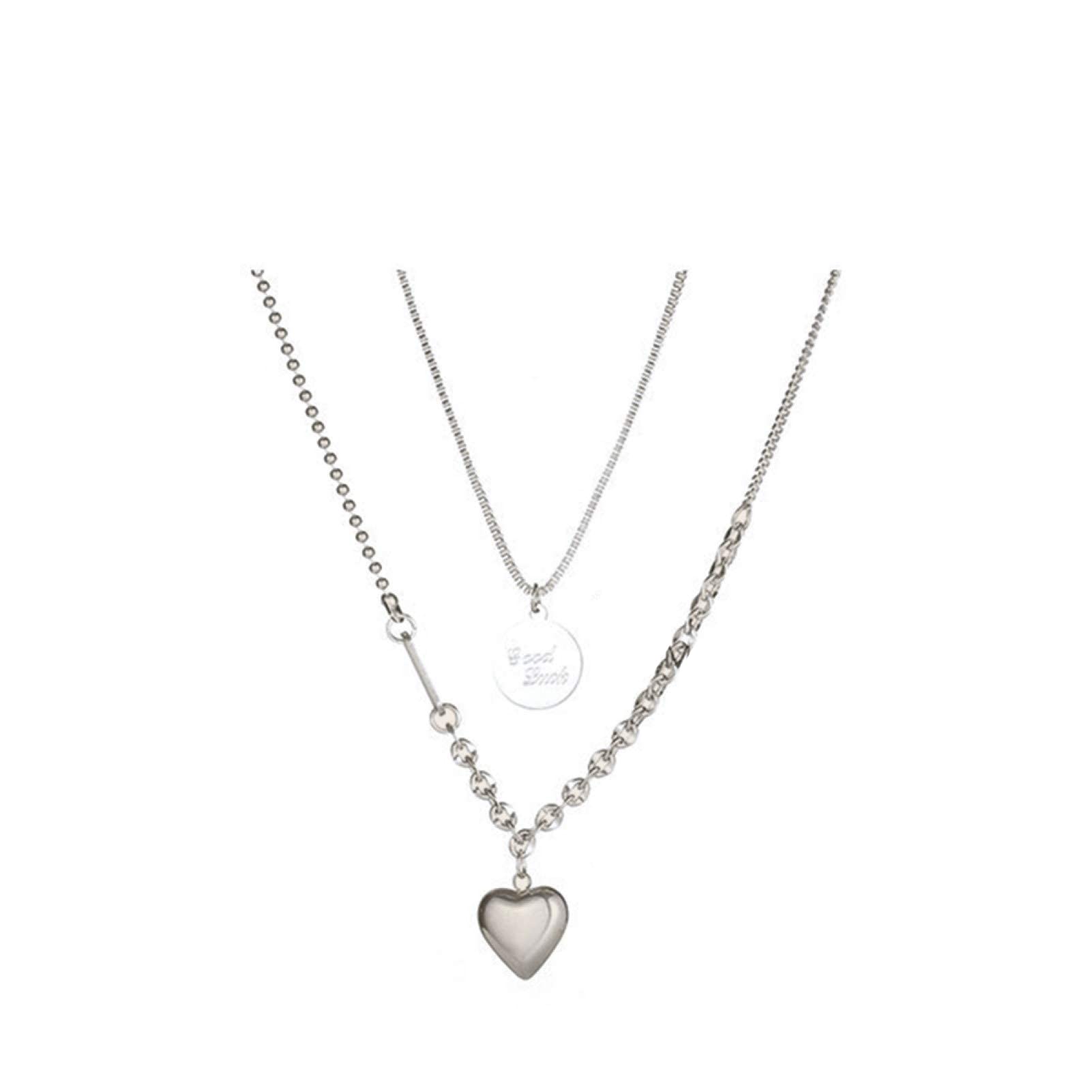 KGJQ Women's Dual Layer Love Heart Pendant Necklace - Simple Elegant Silver Chain for Women & Girls | Perfect for Casual Wear, Date Night & Gifts