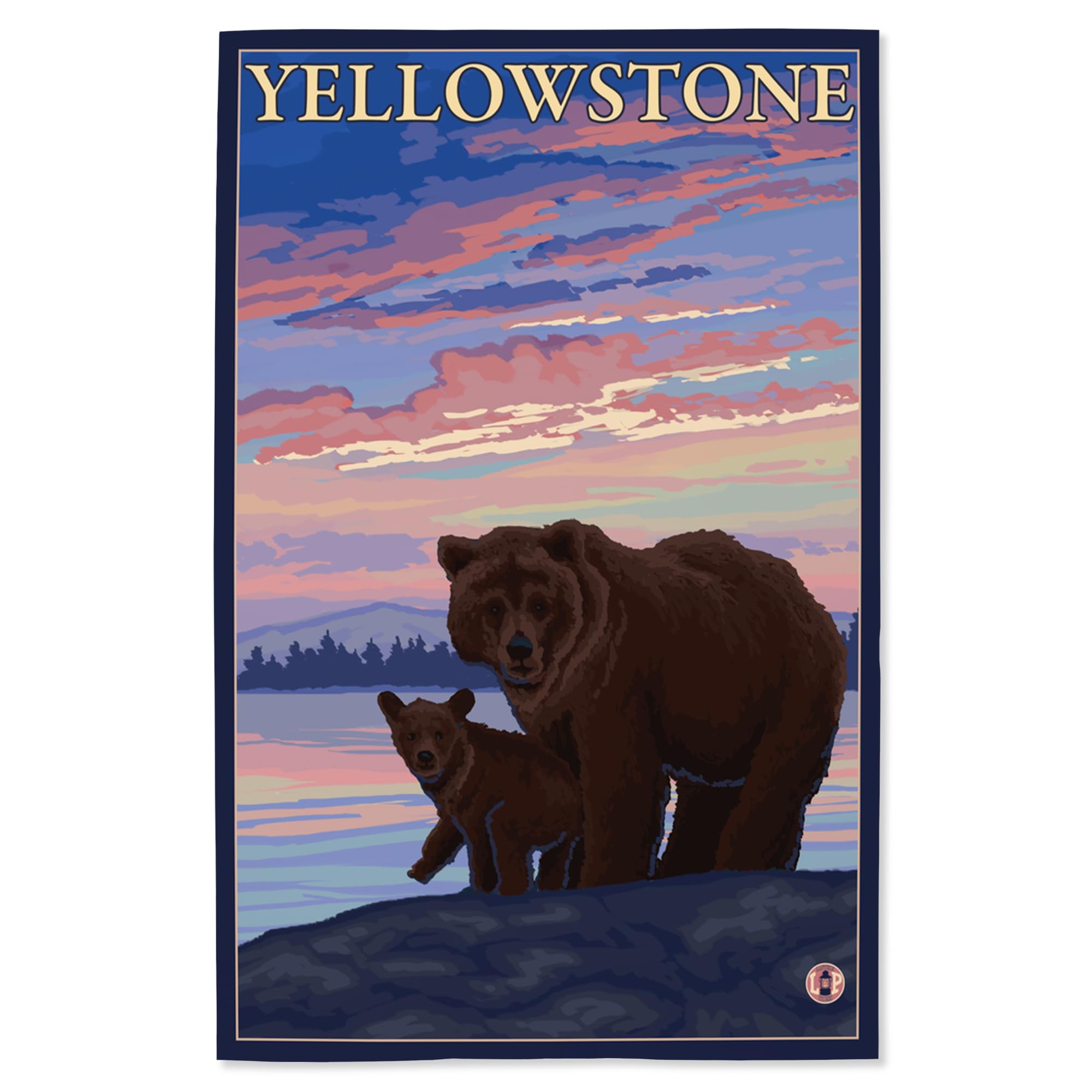 Lantern Press 16x24 Inch Giclee Art Print - Yellowstone National Park Landscape with Bear and Cub Wildlife Scene - Premium Wall Decor for Living Room, Bedroom & Office