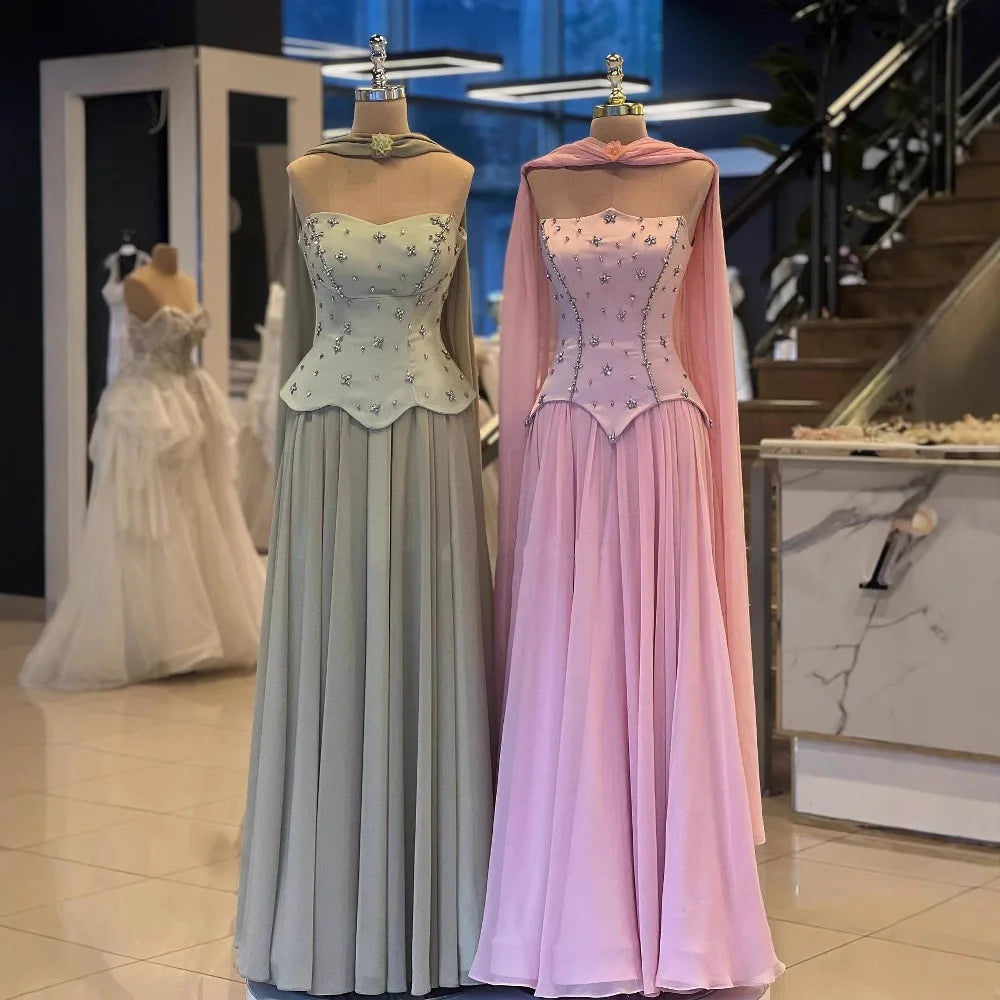 Elegant Sage Green Strapless A-Line Chiffon Evening Dress LA73073 for Prom, Wedding, Cocktail Party & Formal Events