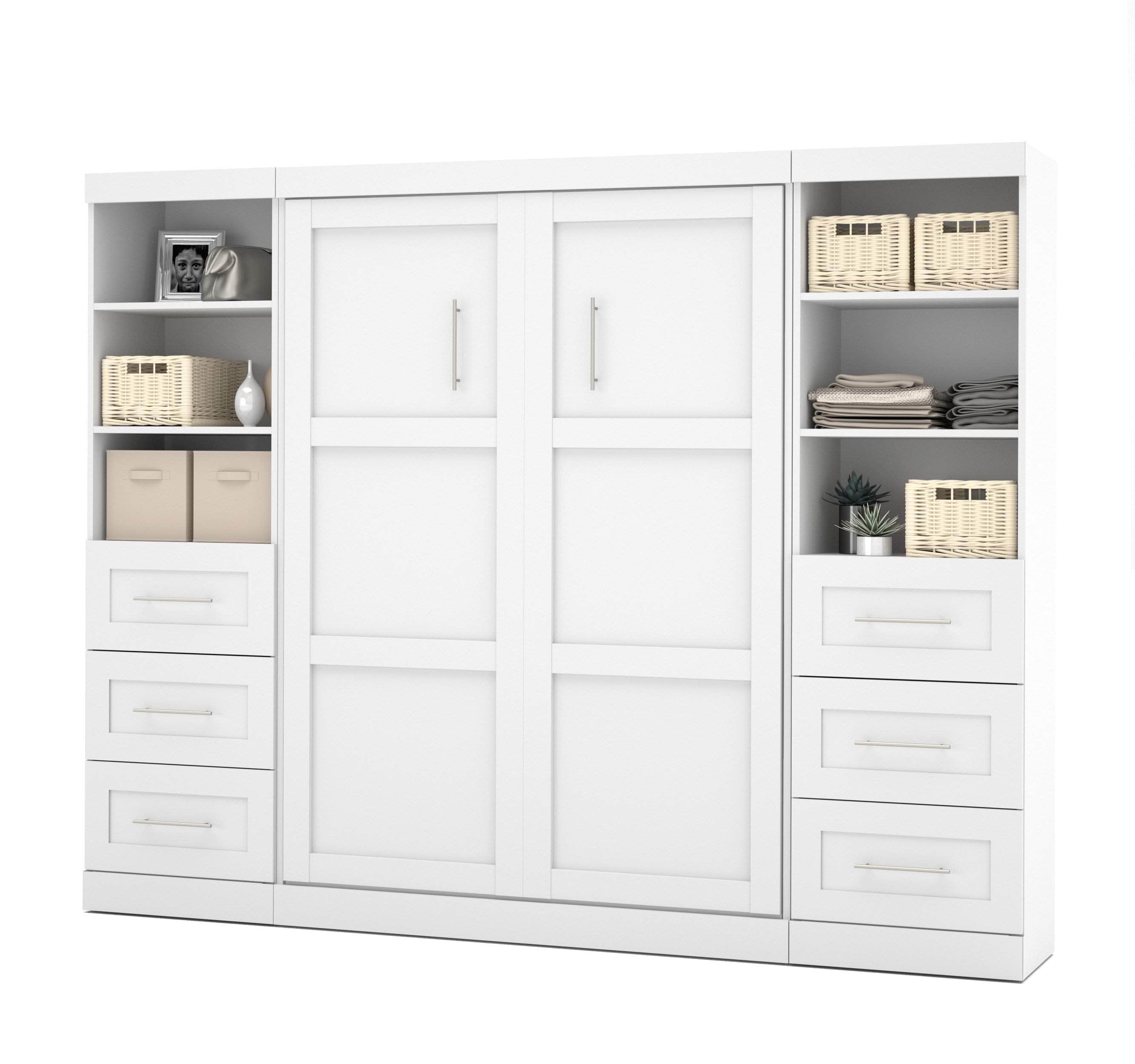 Pur Full Murphy Wall Bed with 2 Storage Units & Drawers (109W) - 7 Color Options for Space-Saving Home Office, Guest Room & Small Apartments