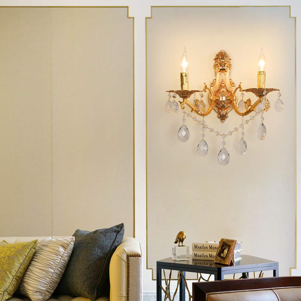 Elegant 2-Light Crystal Wall Sconce - Zinc Alloy Candle Wall Lamp for Living Room, Bedroom & Corridor - Modern Decorative Lighting for Home & Office Spaces