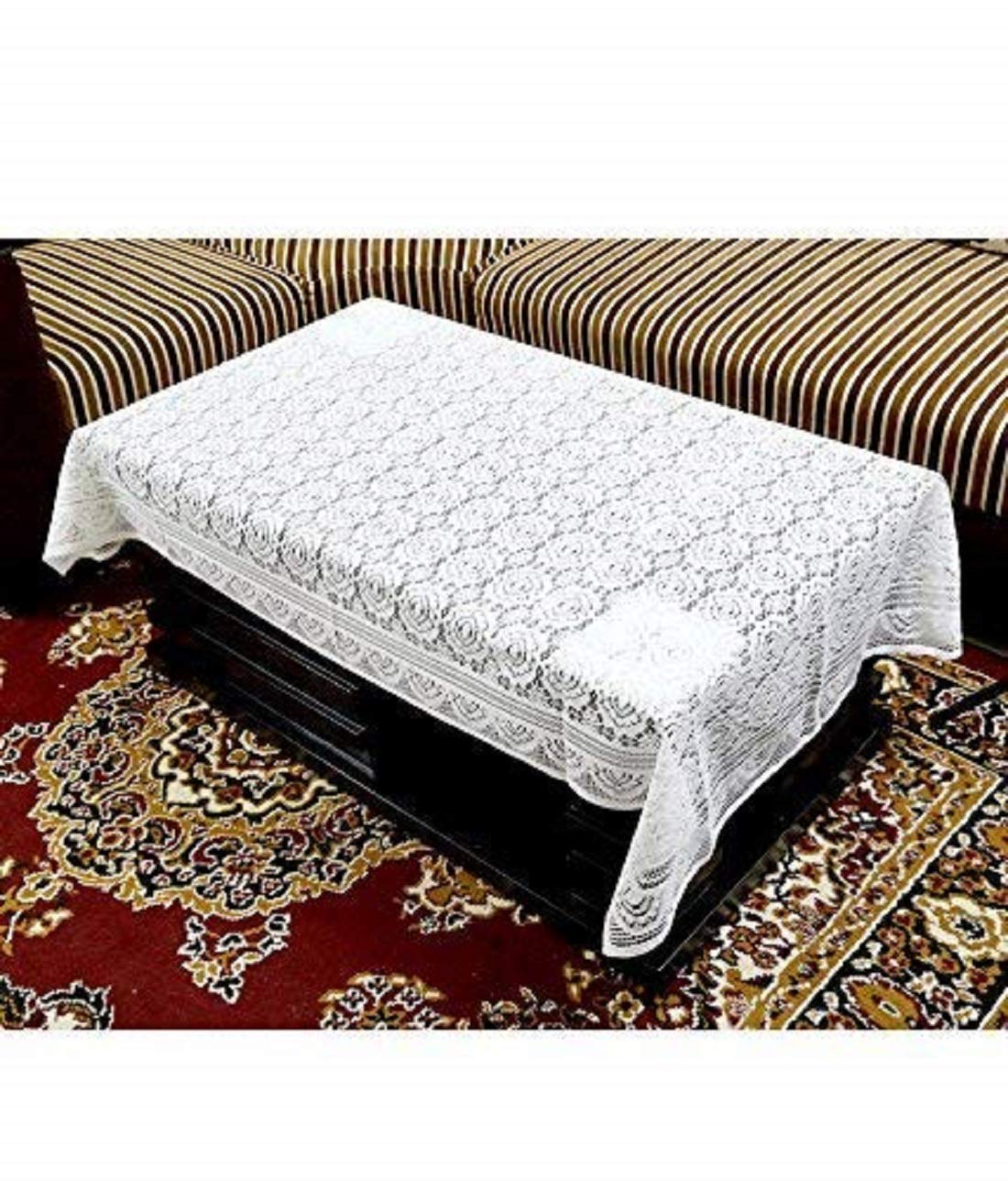 Stylish White Circle Design Cotton 4-Seater Center Table Cover for Living Room - Perfect for Home Decor, Parties & Indoor Use