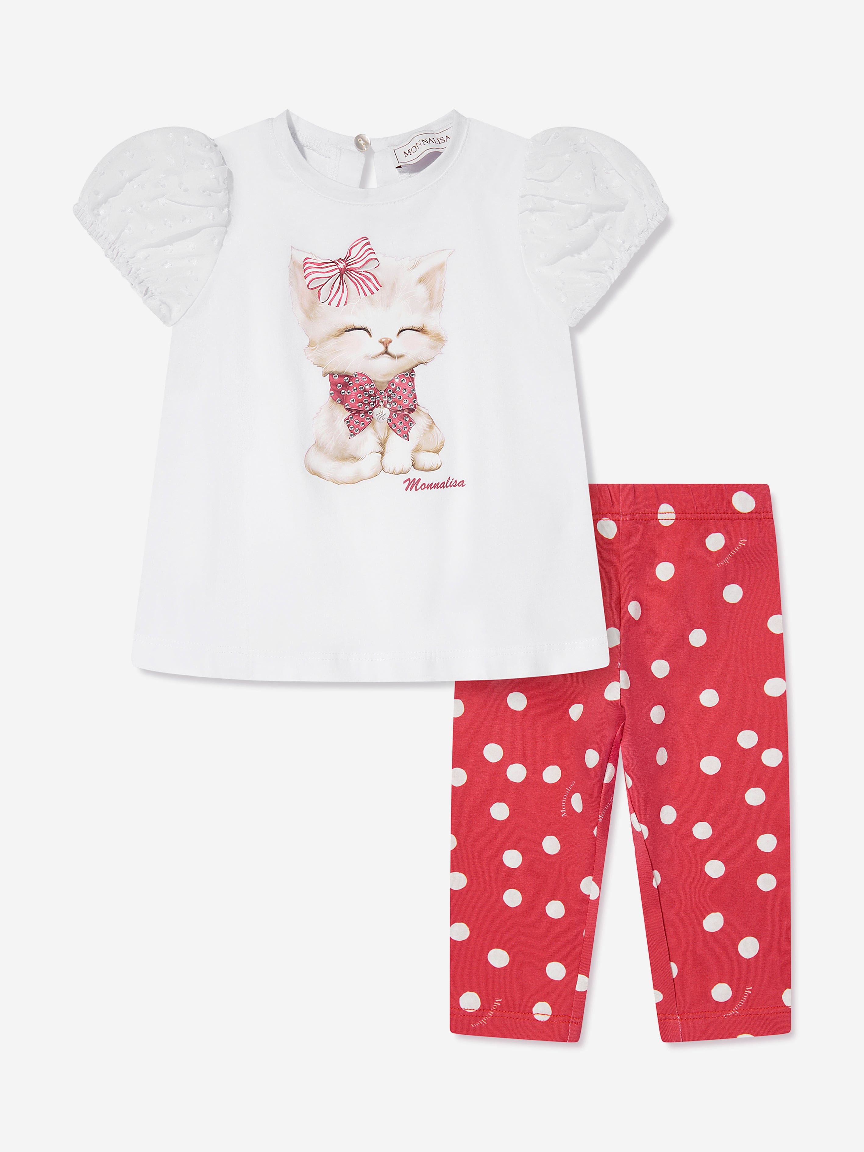 Adorable Baby Girls Kitten Print T-Shirt & Leggings Set - Red Cotton Outfit for Playtime & Photo Shoots