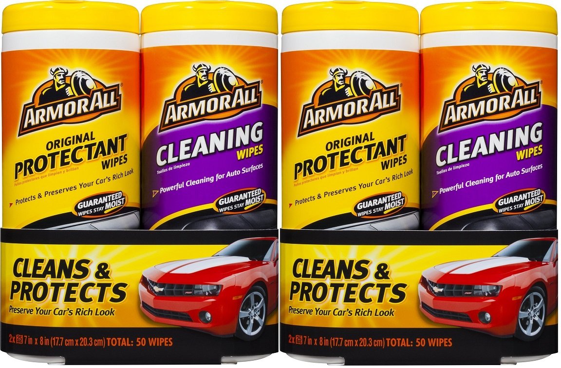 Armor All 10848 Protectant & Cleaning Wipes - 25 Sheets (4-Pack) | Car Interior Cleaner for Dashboard, Seats & Vinyl | UV Protection & Shine Enhancer