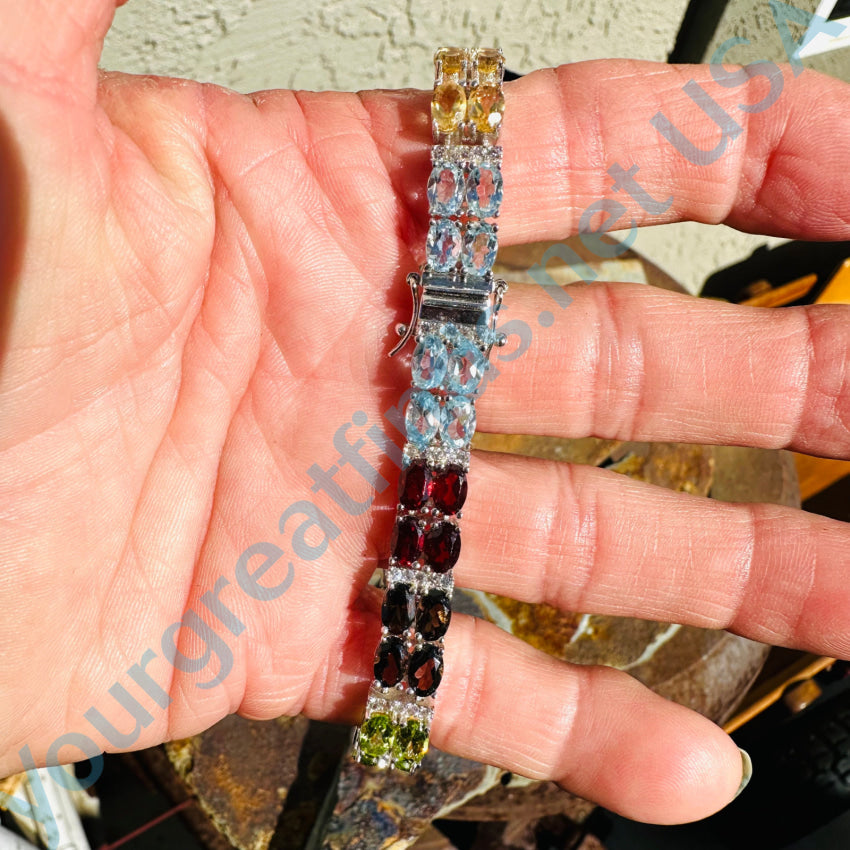 Sterling Silver Rainbow Gemstone Tennis Bracelet for Women - Elegant Stackable Bracelet with Multi-Color Stones for Everyday Wear, Gift Giving & Special Occasions
