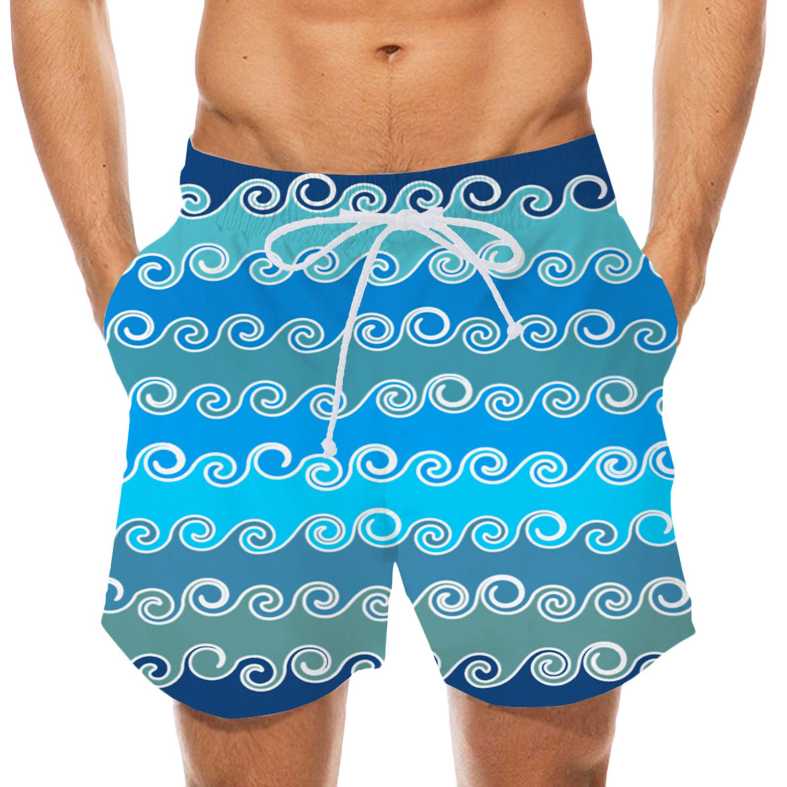 **Ozmmyan Men's Gym Shorts - Elastic Waist 3D Printed Striped Colorblock Athletic Shorts for Running, Workout & Beach Swim | Summer Casual Shorts**