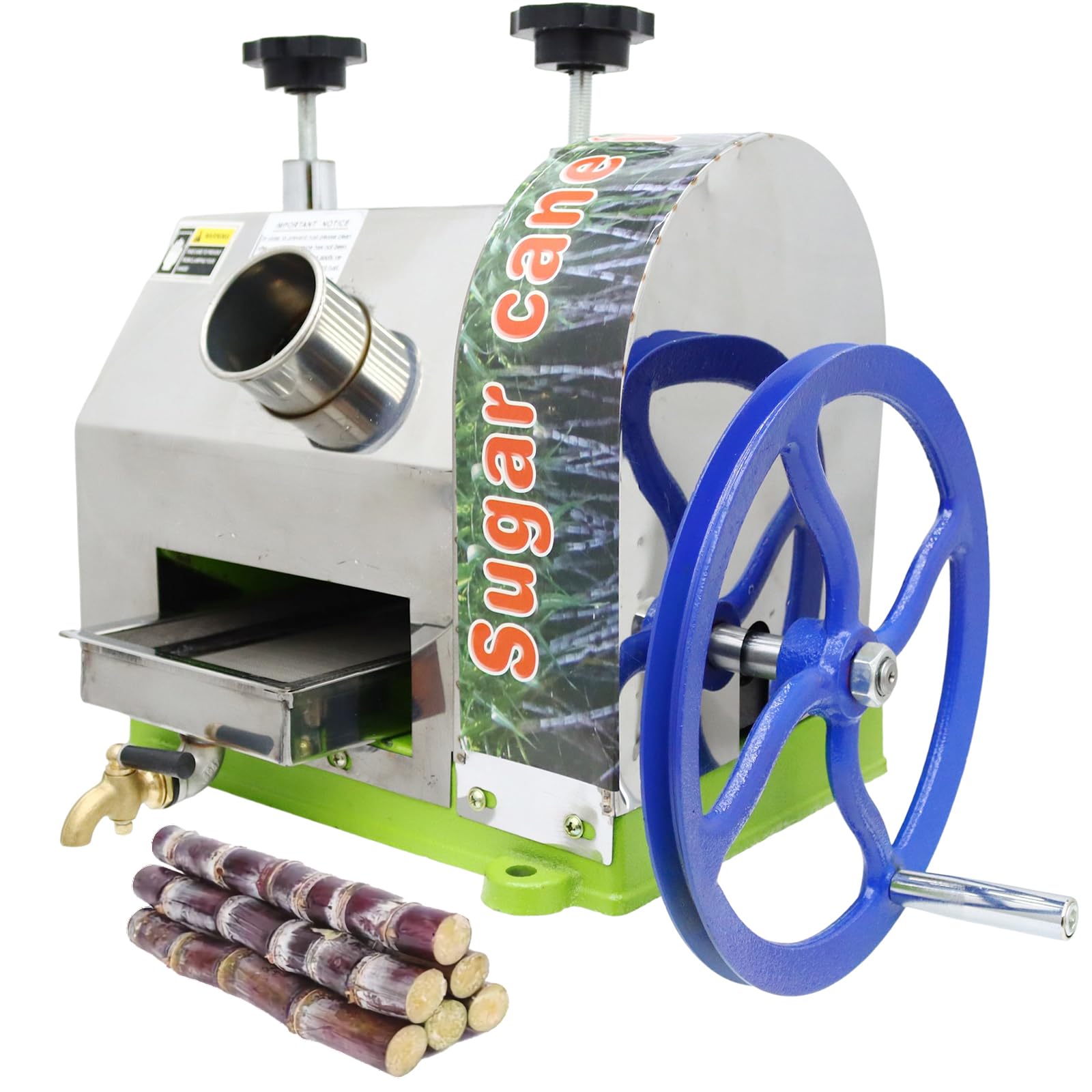 Stainless Steel Manual Sugar Cane Juicer Machine - 3 Roller Commercial Press with Steel Handle, 110LBS/Hour Output - Perfect for Juice Bars, Restaurants, and Home Use