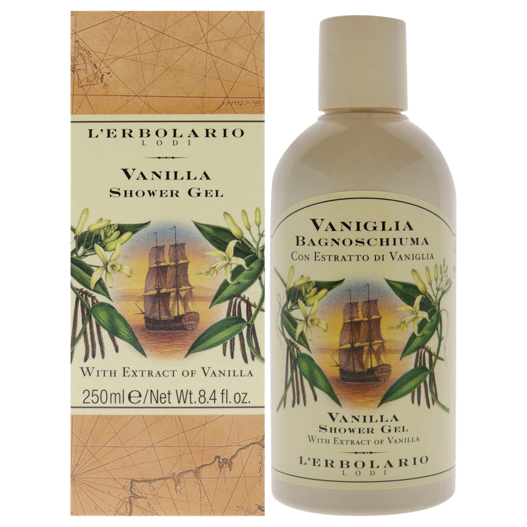 LErbolario Vanilla Shower Gel for Men & Women - 8.4 oz Moisturizing Body Wash for Dry Skin - Perfect for Daily Shower & Spa Relaxation at Home