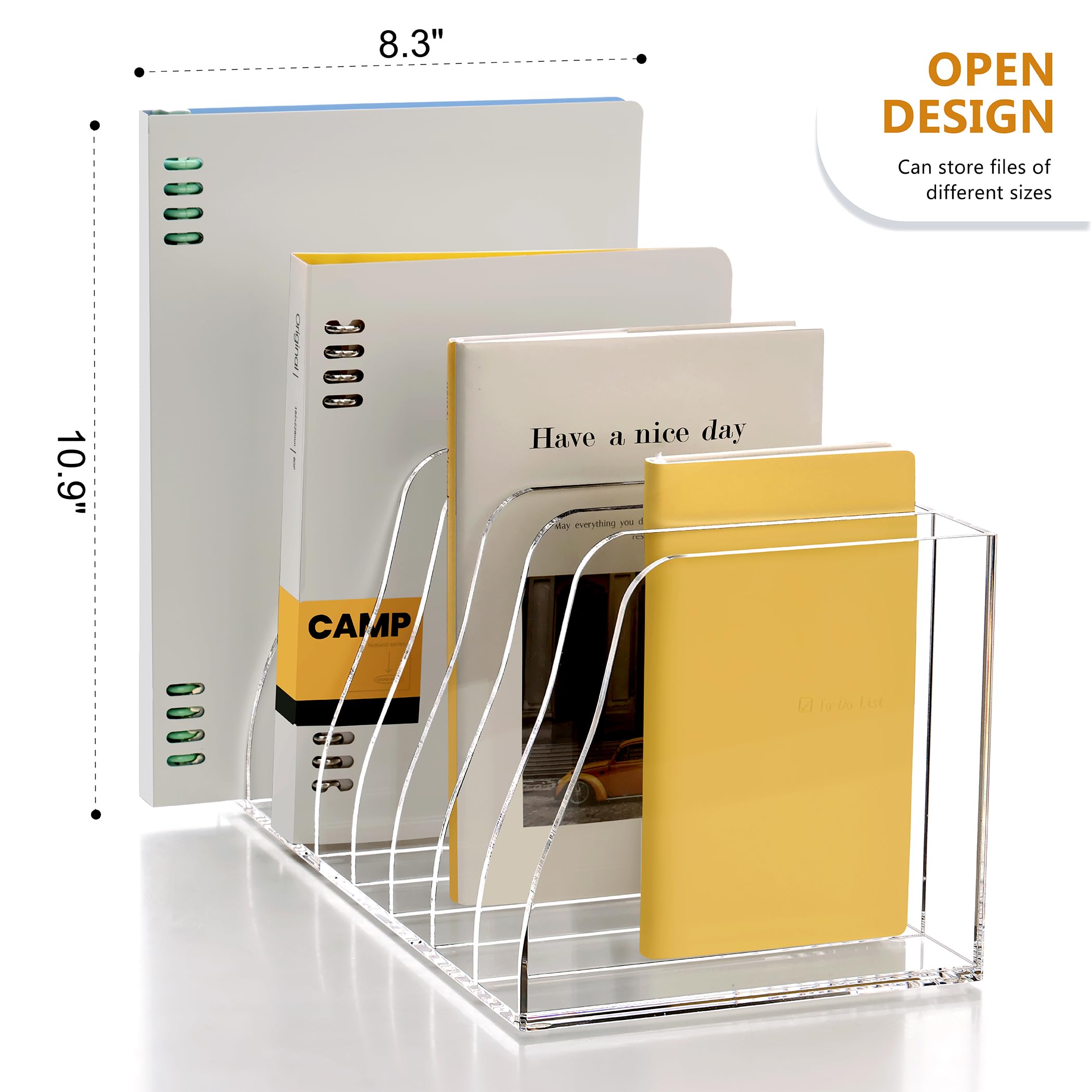 SANRUI Clear Acrylic Desk File Organizer - 8 Vertical Compartments Magazine Holder, Office Document Sorter for Workspace Organization, Perfect for Home Office, School & Office Storage Accessories