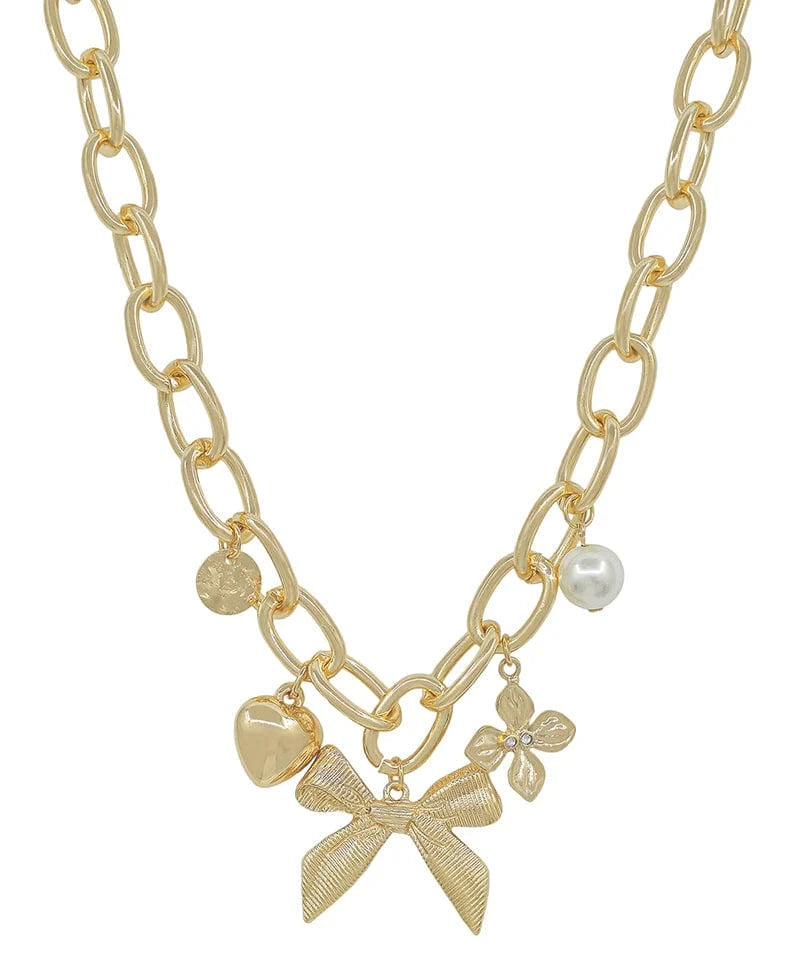 Elegant Gold Bow Chunky Charm Necklace for Women - Perfect for Parties, Weddings & Everyday Wear