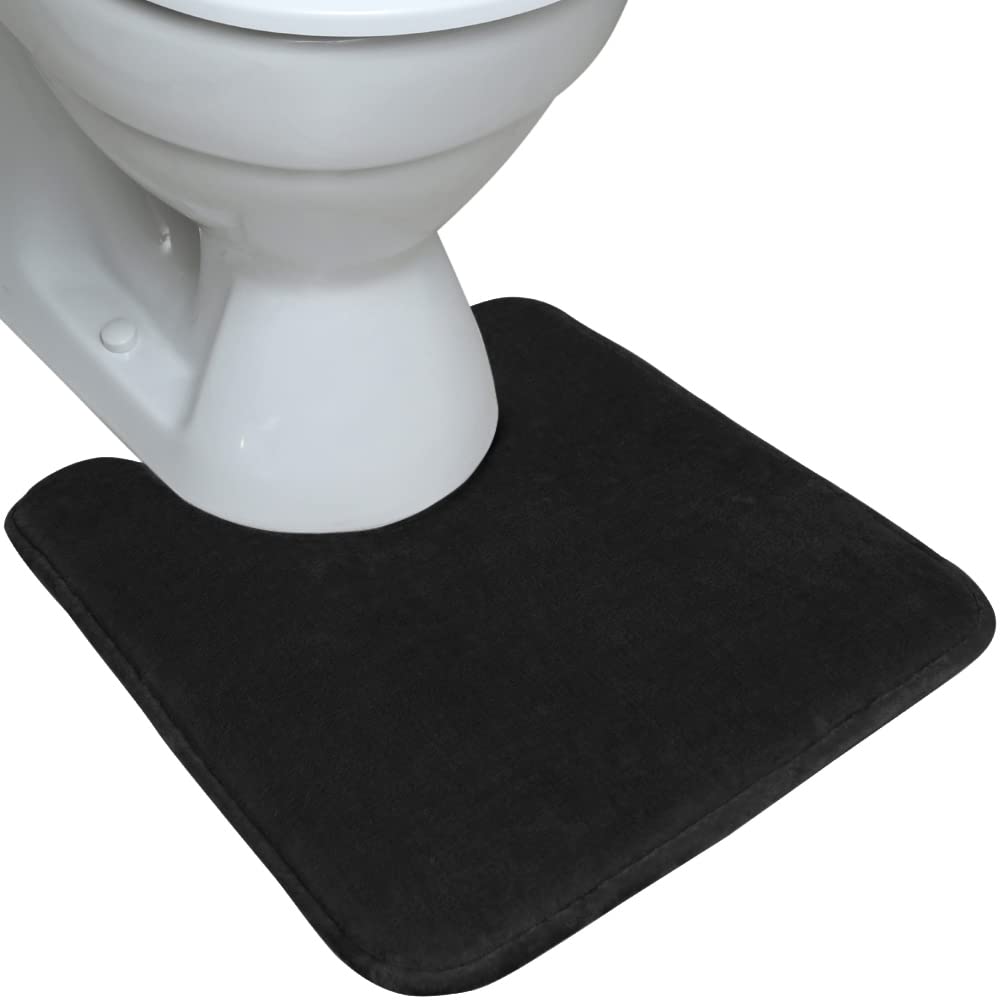 Gorilla Grip Thick Memory Foam Bathroom Rug - Ultra Soft Absorbent Velvet Toilet Mat with U-Shape Contour, Machine Washable Luxury Floor Mat for Bathroom (22.5x19.5 Inches, Black) - Perfect for Bathroom Safety & Comfort, Non-Slip Shower Mats for Elderly & Kids