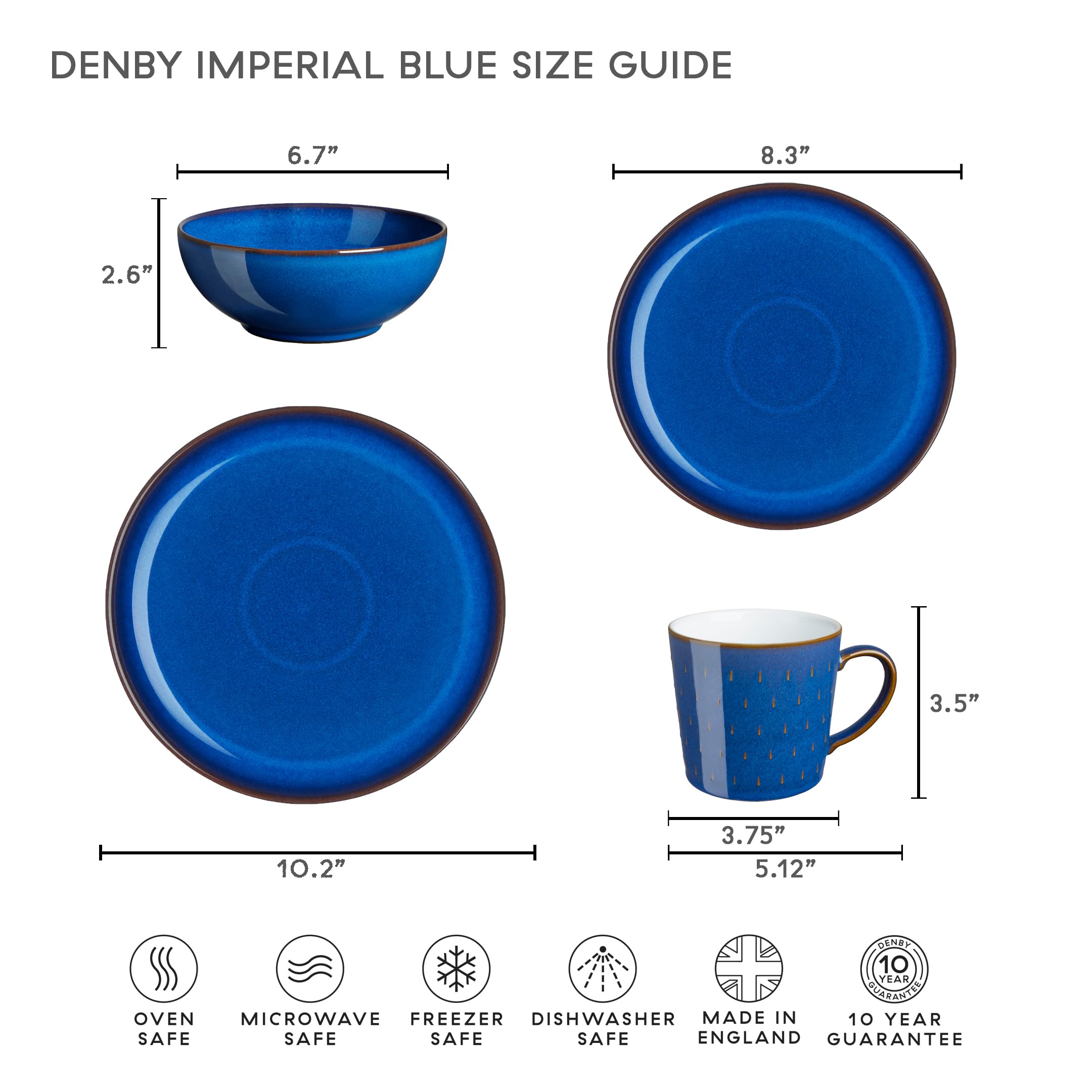Denby Imperial Set of 4 Coupe Dinner Plates - Premium Cobalt Blue Ceramic Plates for Fine Dining, Dinner Parties & Special Occasions