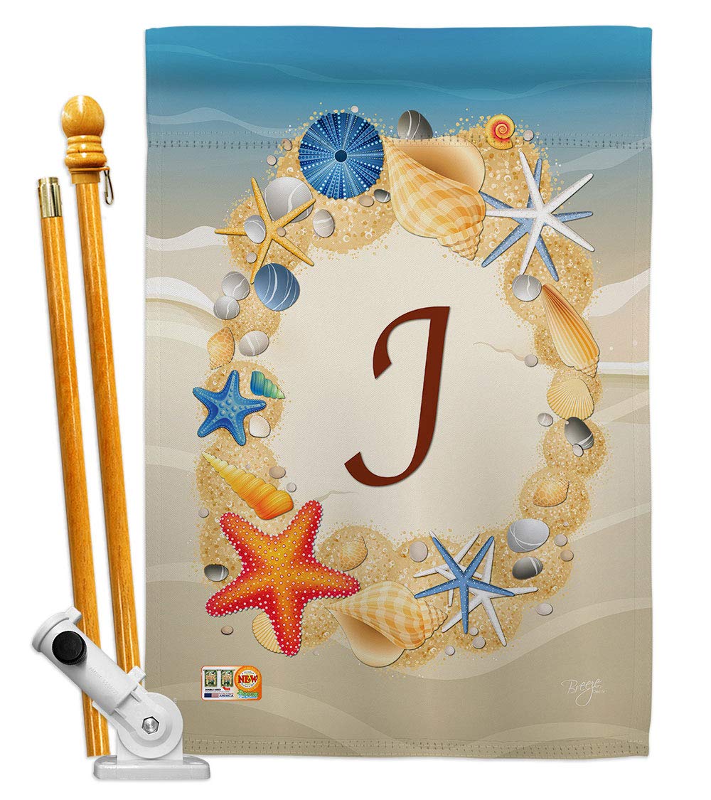 J Initial Coastal Beach House Flag Set - 28x40in Double Sided for Summer Decor