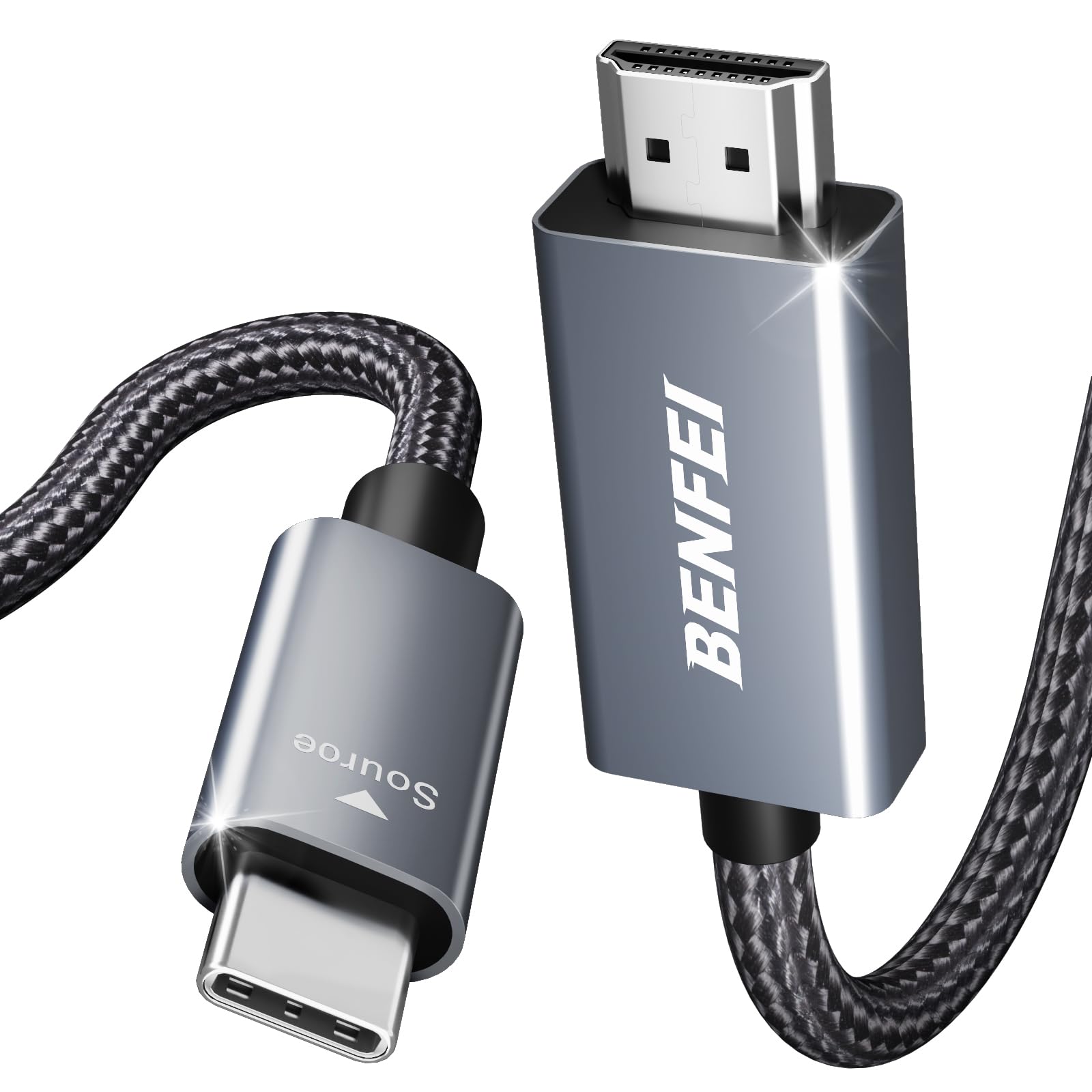 BENFEI 15ft USB C to HDMI Cable 4K@60Hz - Aluminum Shell & Nylon Braided - Compatible with iPhone 15 Pro/Max, MacBook Pro/Air, iPad Pro, Thunderbolt 3/4 - Perfect for Home Theater, Office Presentations & Gaming Setup