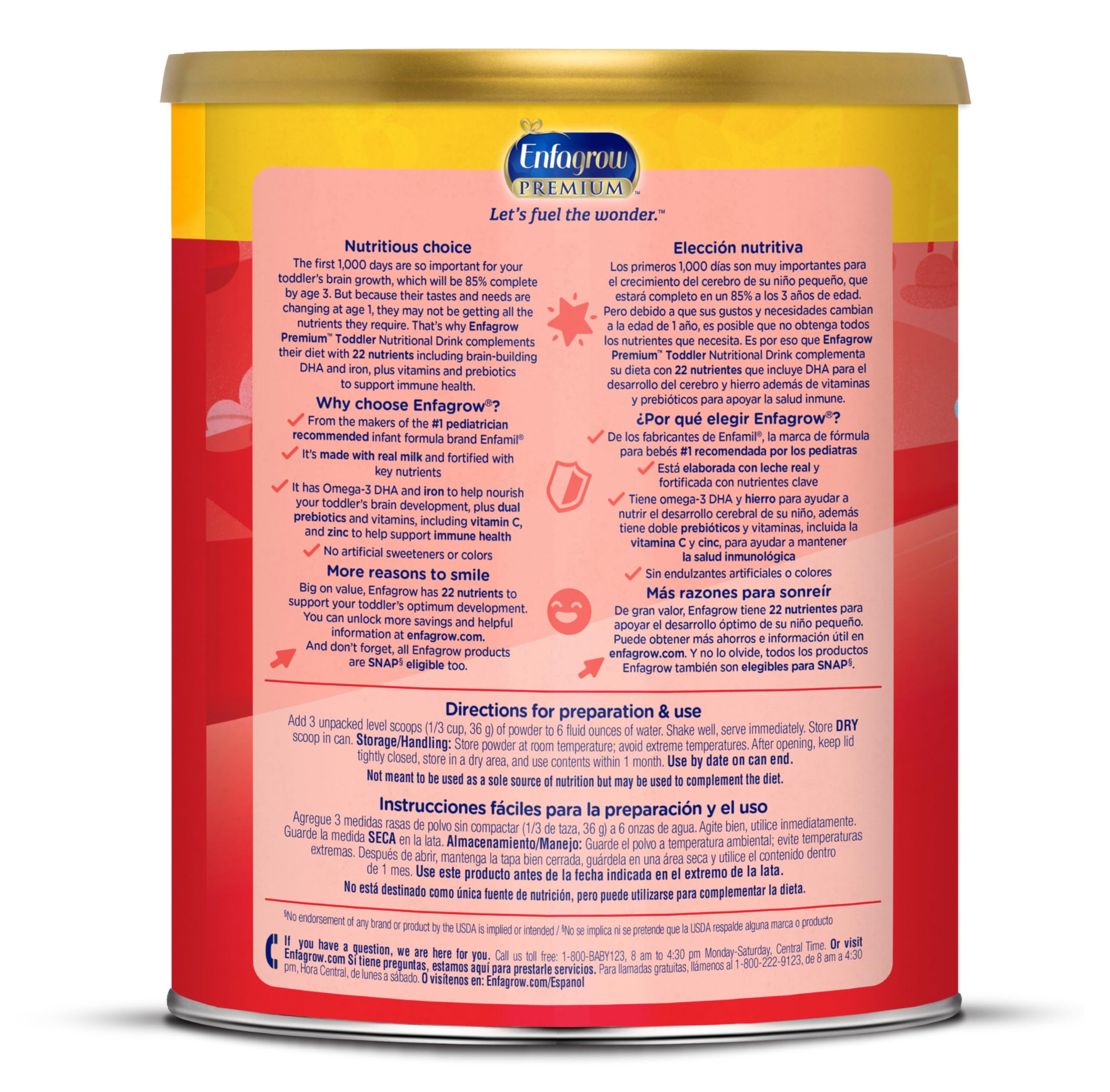 Enfagrow PREMIUM Toddler Nutritional Drink Powder with Real Milk, Omega-3 DHA for Brain Development, Prebiotics for Immune Support - Non-GMO Baby Formula (32 Oz Can, Pack of 6) - Ideal for Growing Toddlers' Daily Nutrition & Immune Health