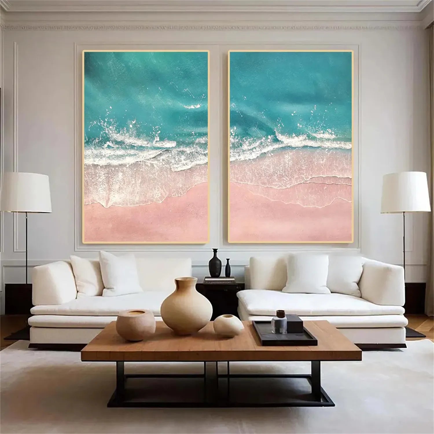 Ocean and Sky Painting Set of 2 - Handmade Wall Art for Living Room & Bedroom Decor - Coastal Themed Canvas Prints for Home Office