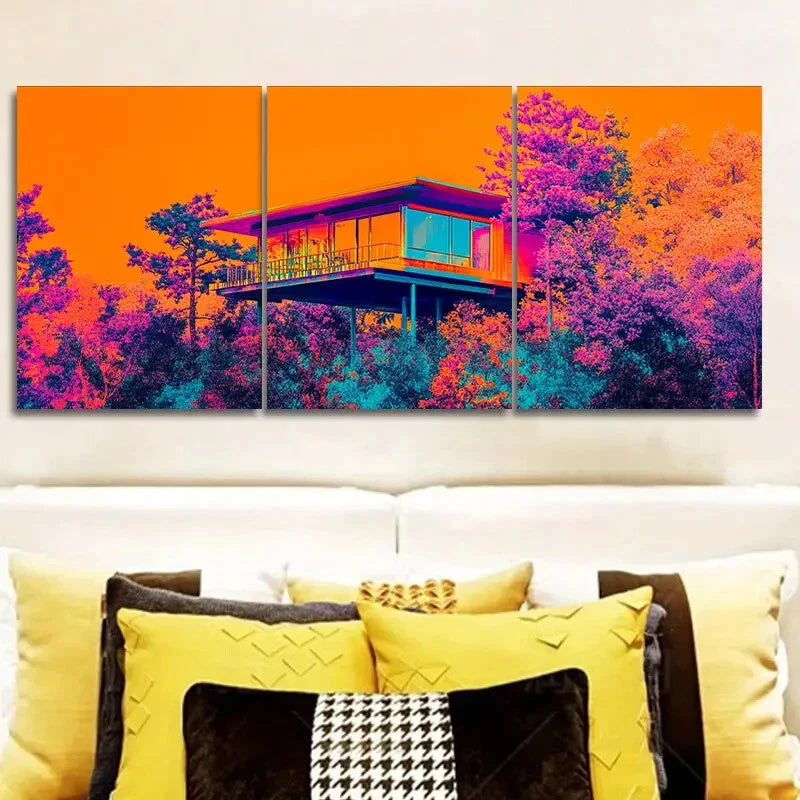 3-Piece Art Deco Metal Print Wall Art - Ready to Hang, Nature-Inspired Tree Design - Perfect for Living Room, Bedroom & Office Decor